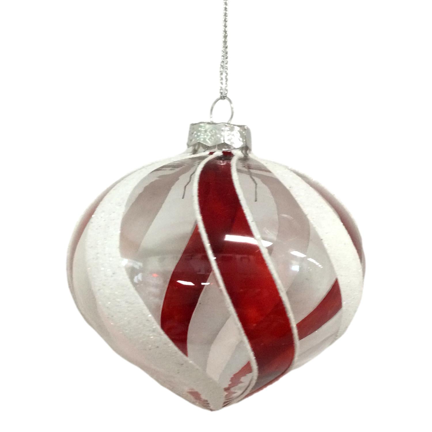 Red White Clear Swirl Drop Hanging - Seasonal Decor