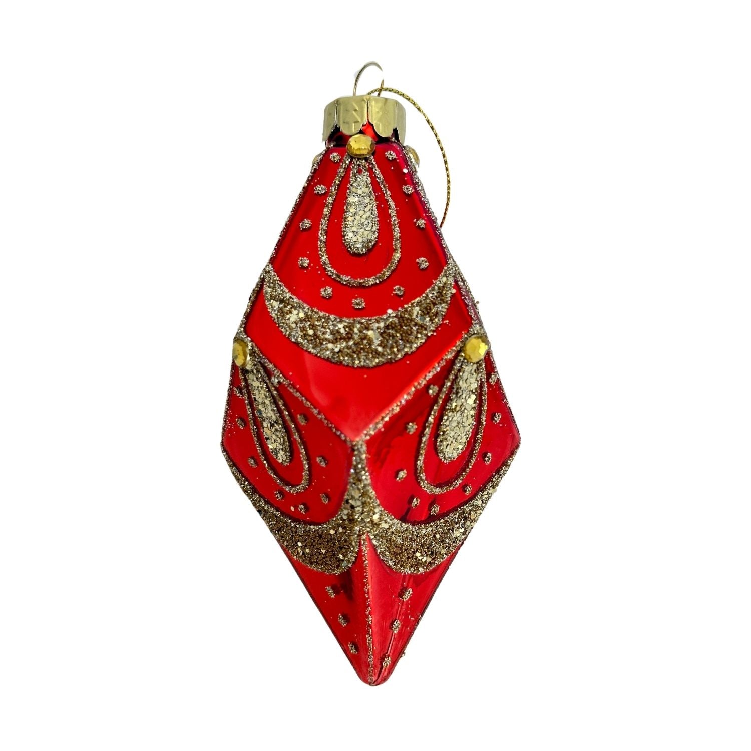 Red Encrusted Oblique Ornament - Seasonal Decor