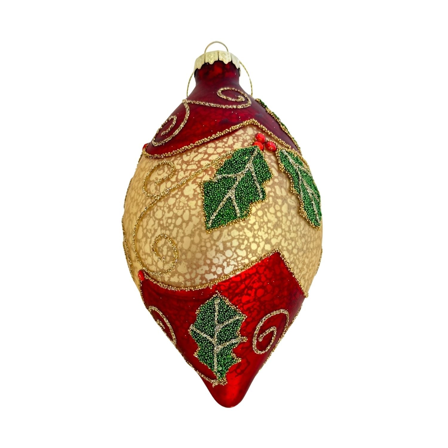 Red Gold Holly Long Drop Hanging - Seasonal Decor