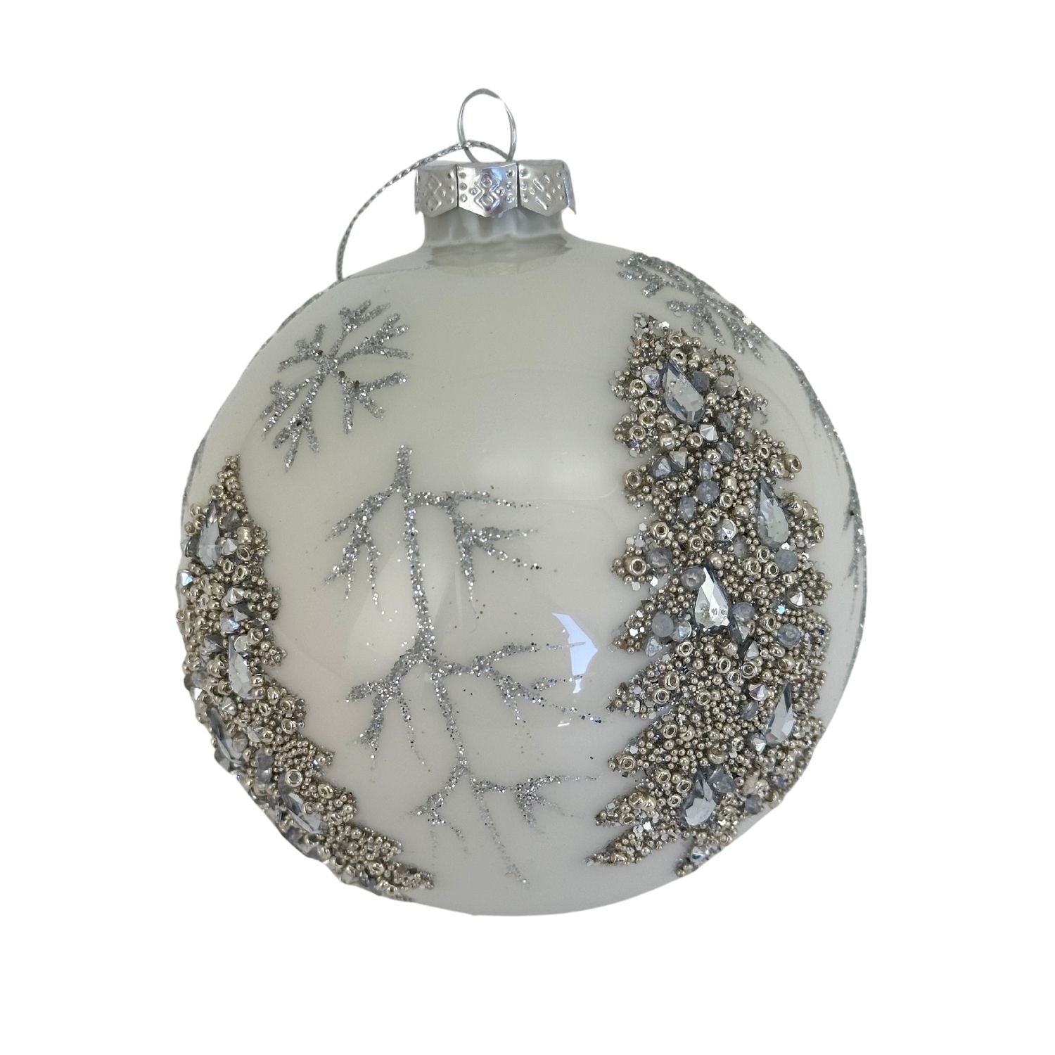 White Silver Tree Ball Hanging - Seasonal Decor