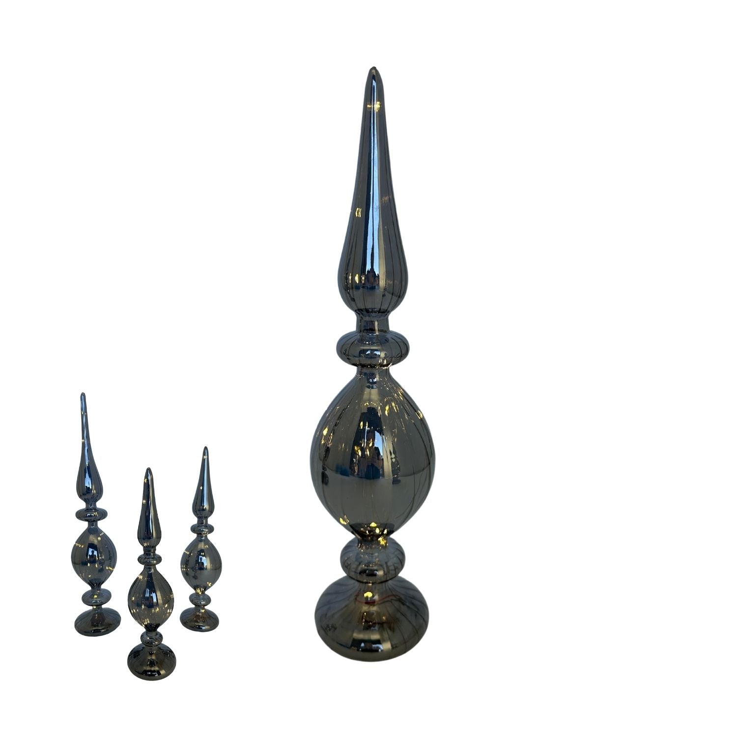 35cm Grey Finial Led Table Top - Seasonal Decor