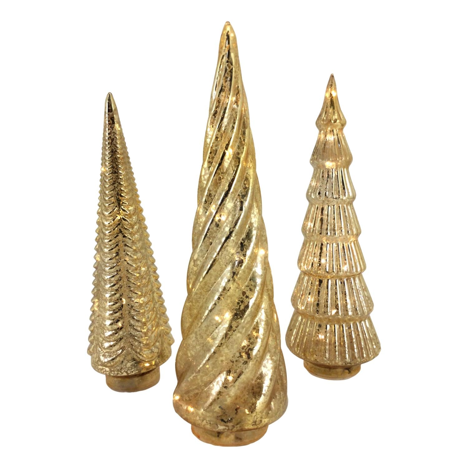 Set 3 Golden Led Trees - Seasonal Decor