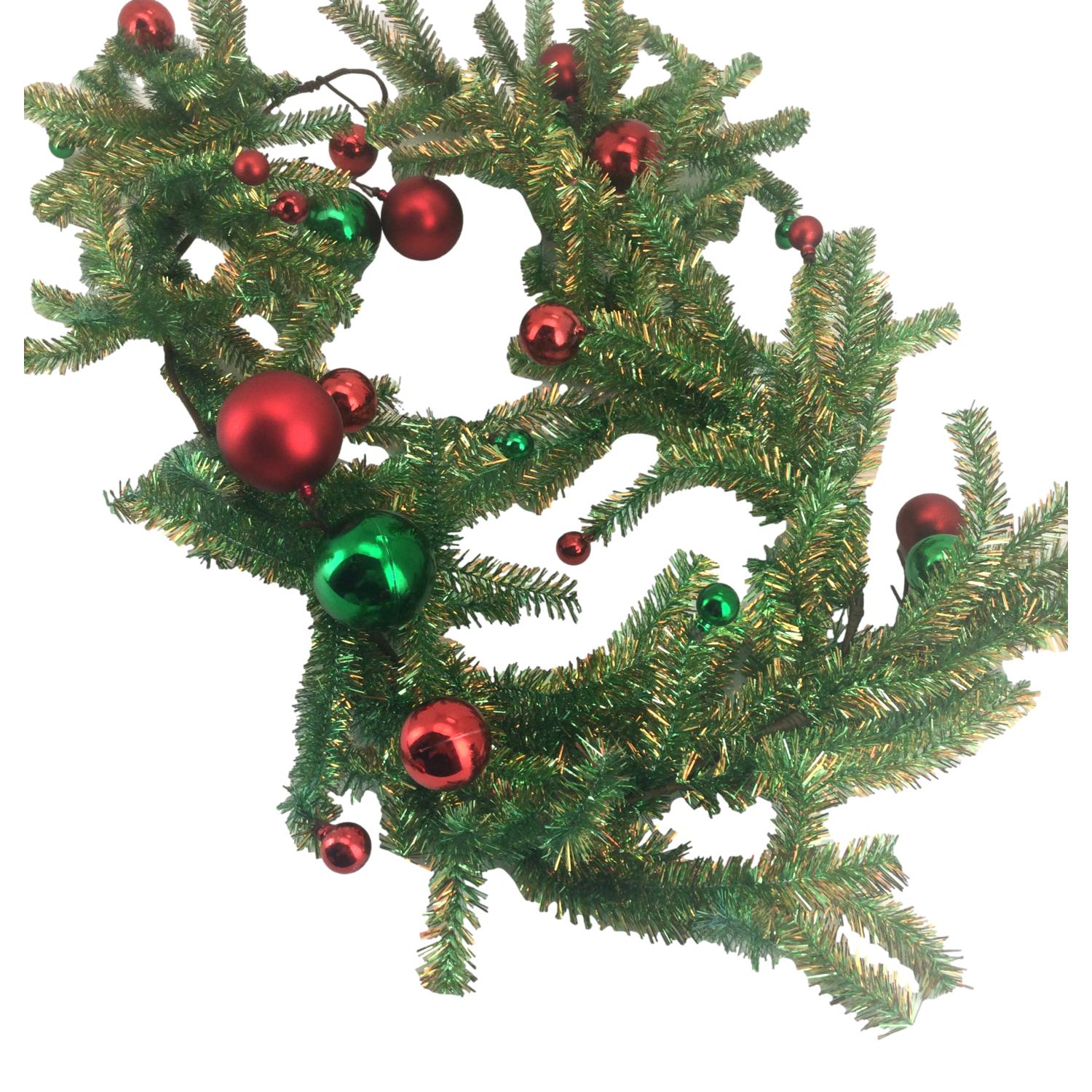 183cm Green Garland With Red Balls - Seasonal Decor