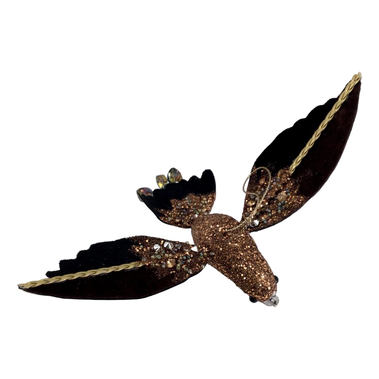 Chocolate Velvet Bird With Glitters - Seasonal Decor