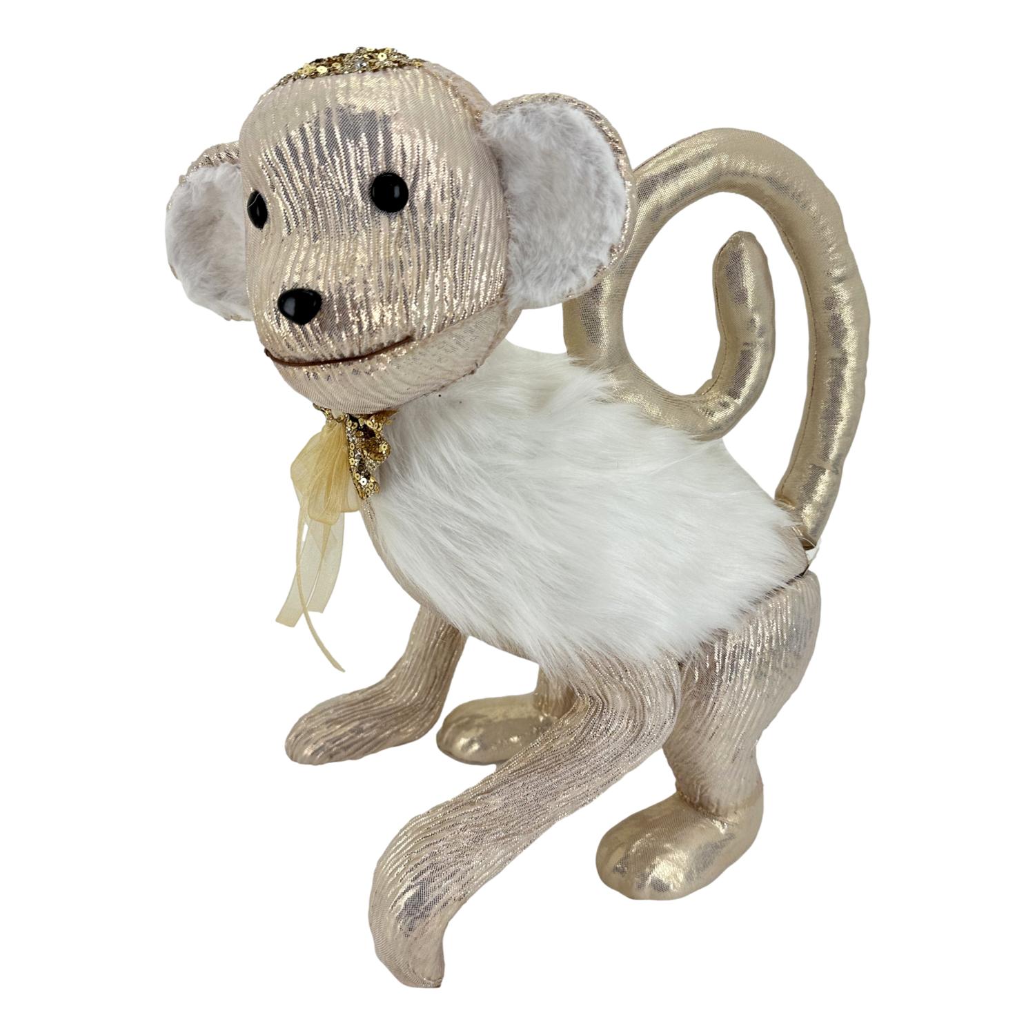 Champagne Fabric Standing Monkey - Seasonal Decor