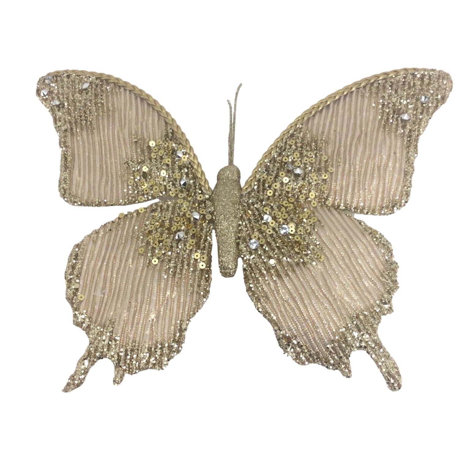 Champagne Fabric Clip Butterfly - Seasonal Decor