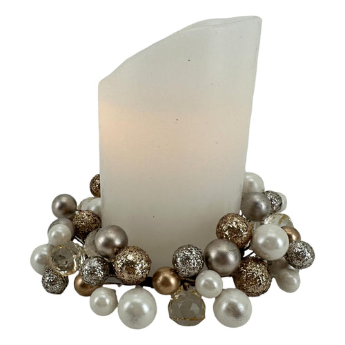 White Gold Metallic Candle Ring - Seasonal Decor