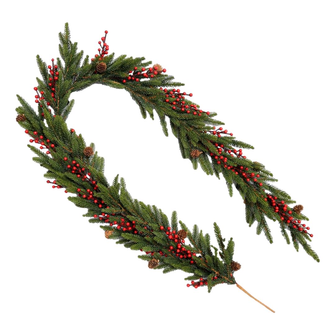 Green Red Berry Garland - Seasonal Decor
