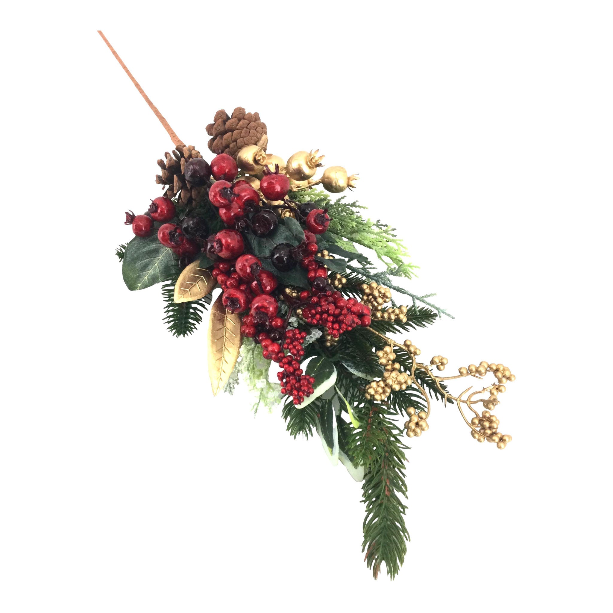 Gold Red Berry Spray - Seasonal Decor