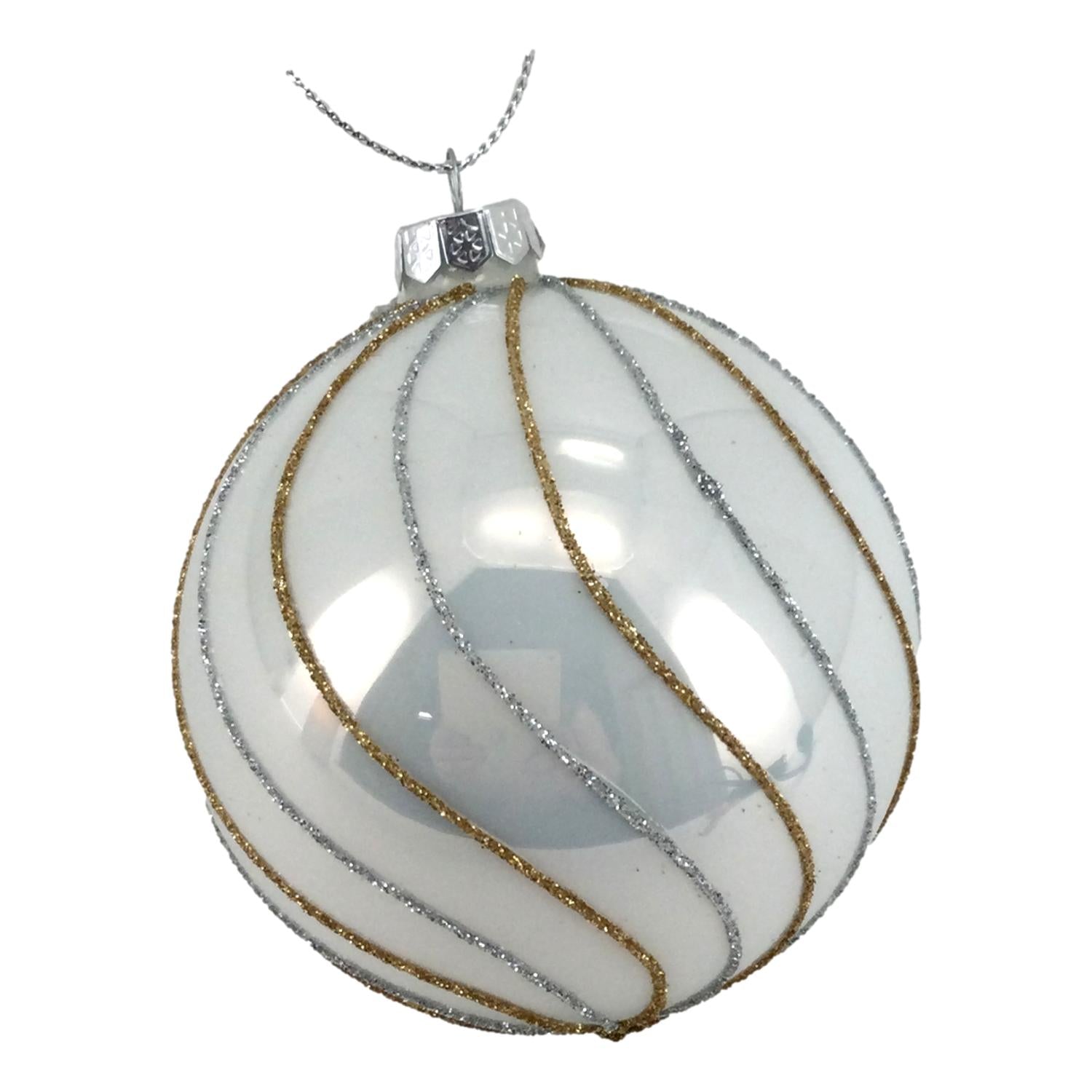 8cm White Striped Ball - Seasonal Decor