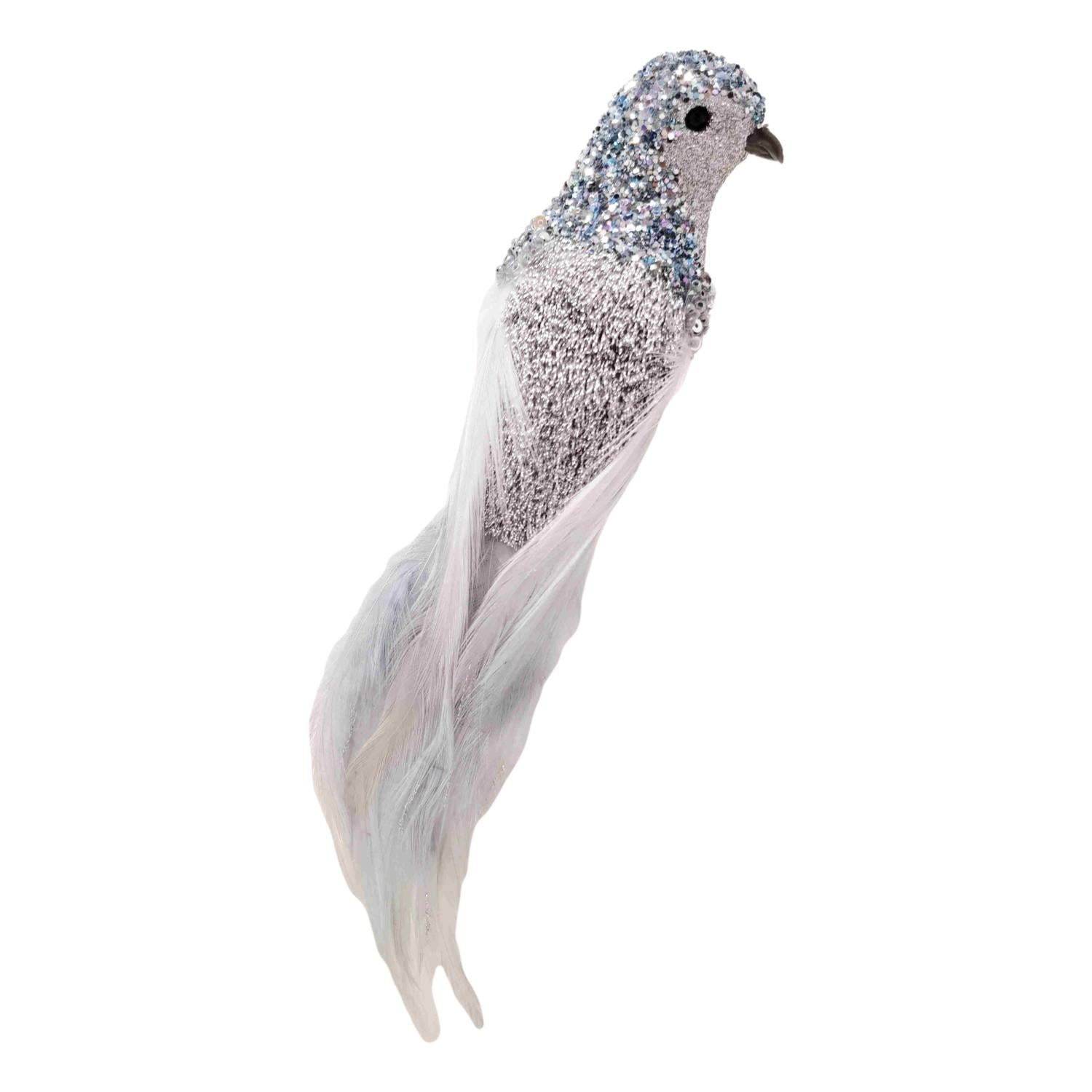 Silver Faux Feather Bird - Seasonal Decor
