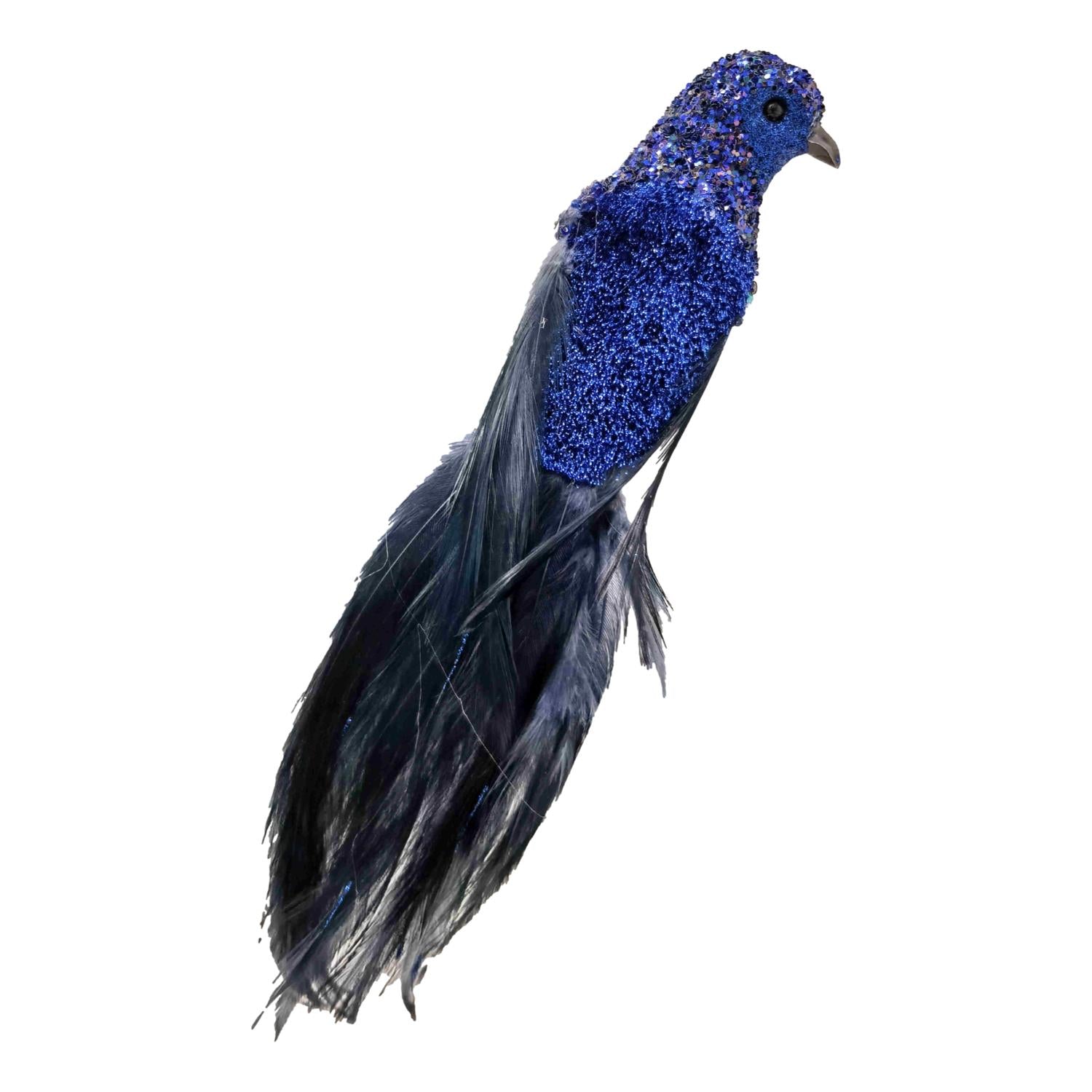 Dark Blue Faux Feather Bird 26cm L - Seasonal Decor