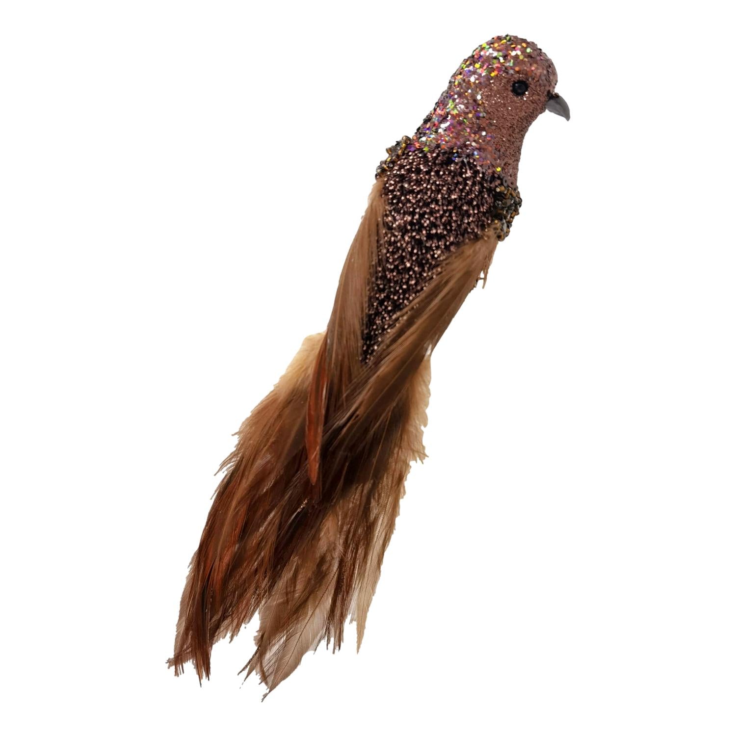 Brown Faux Feather Bird 26cm L - Seasonal Decor