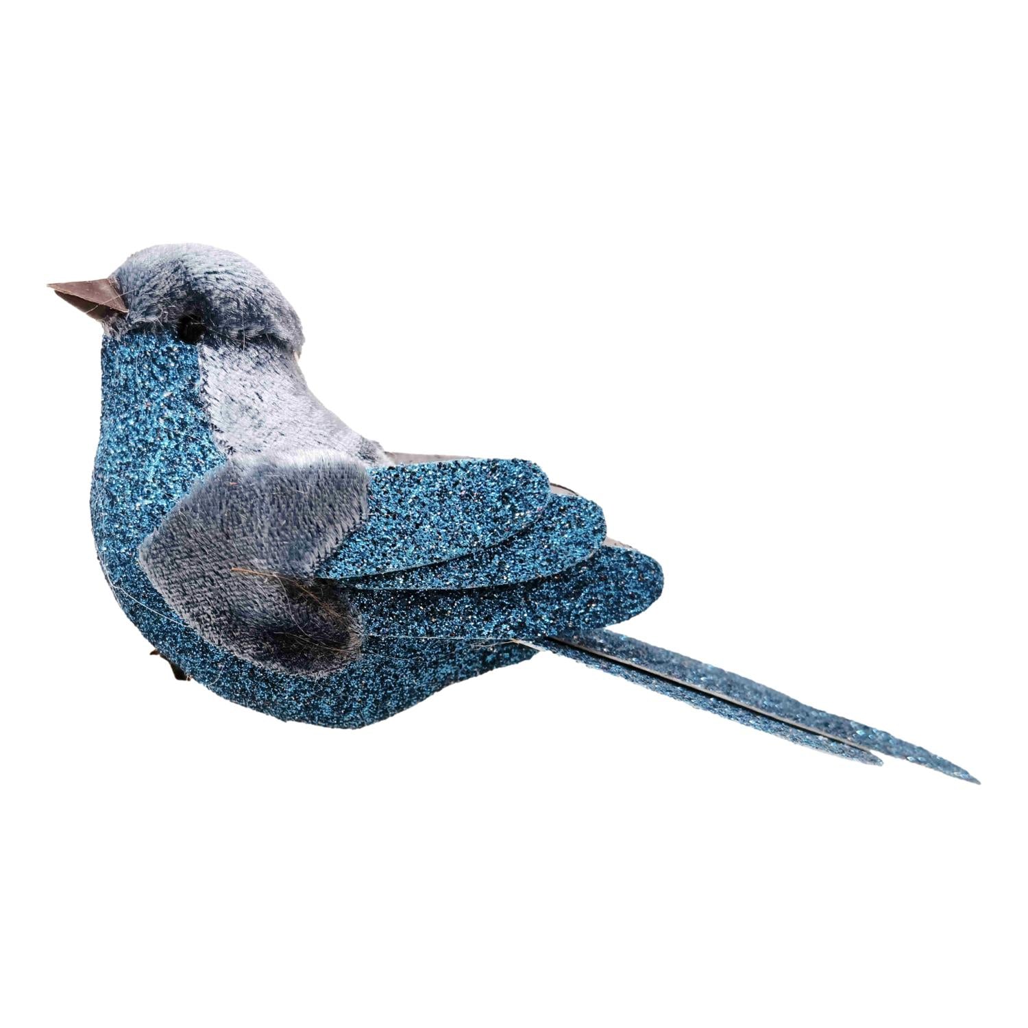 Blue Glitter Wings Bird - Seasonal Decor