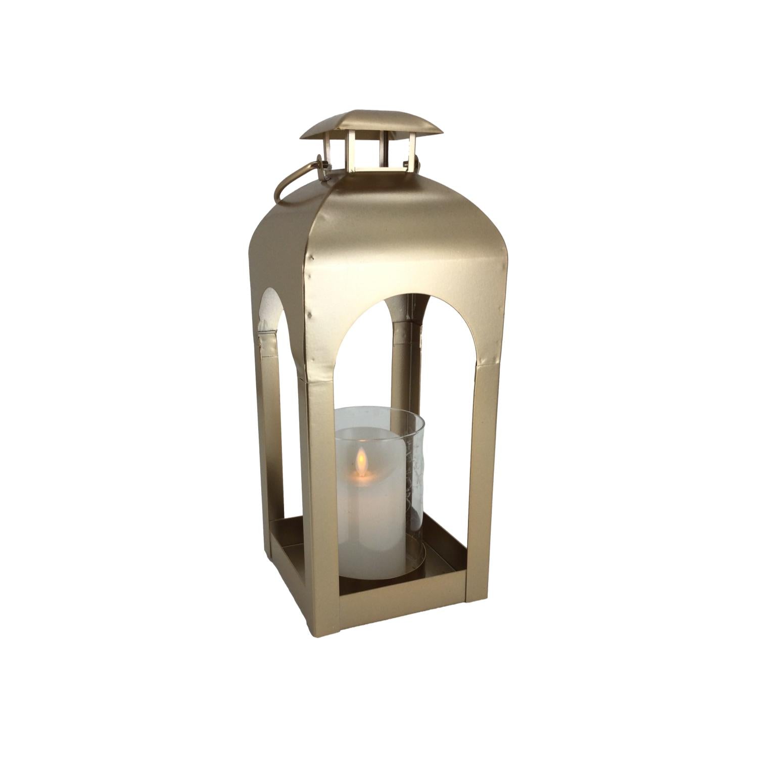 38cm Gold Metal Lantern - Seasonal Decor