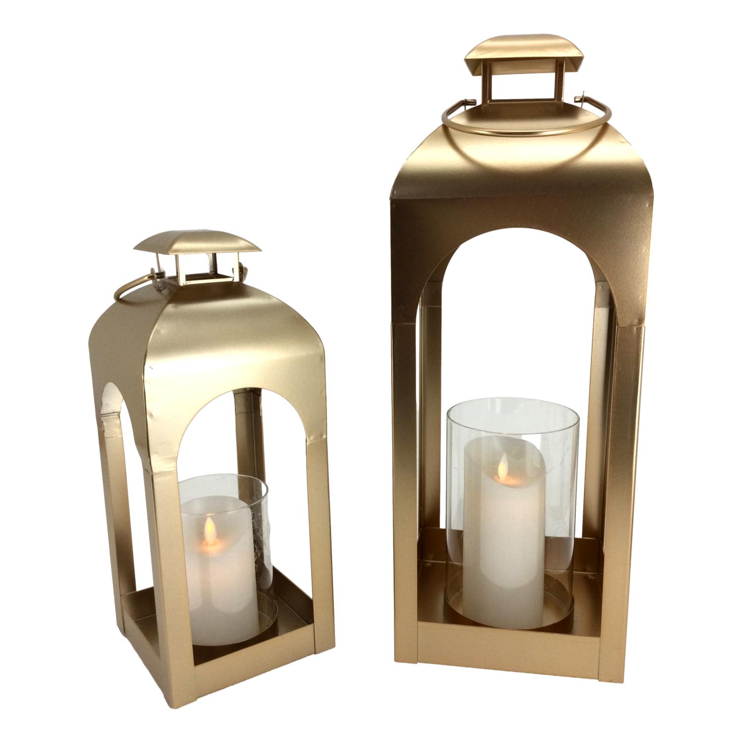38cm Gold Metal Lantern - Seasonal Decor
