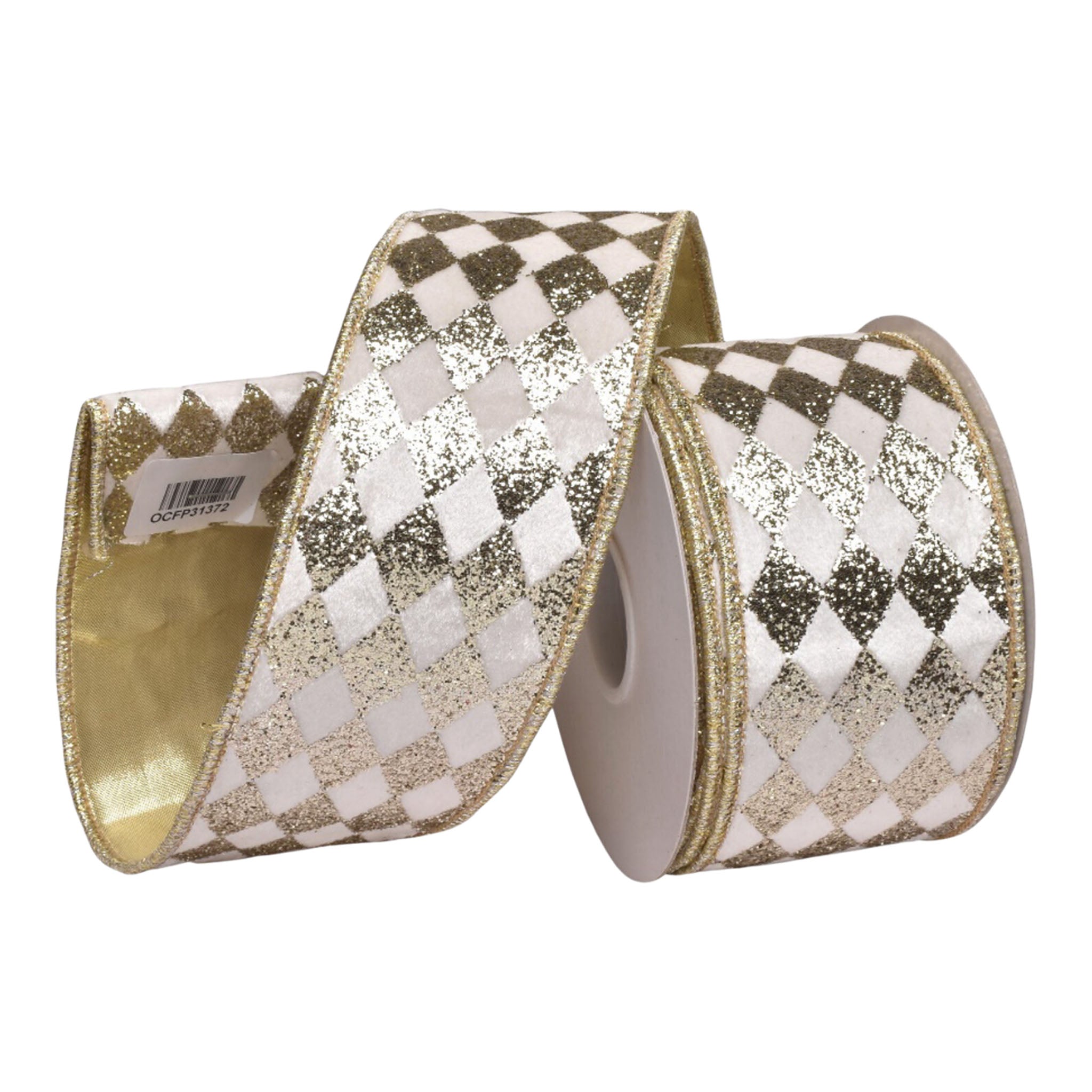 64mm White Velvet Gold Glitter - Seasonal Decor