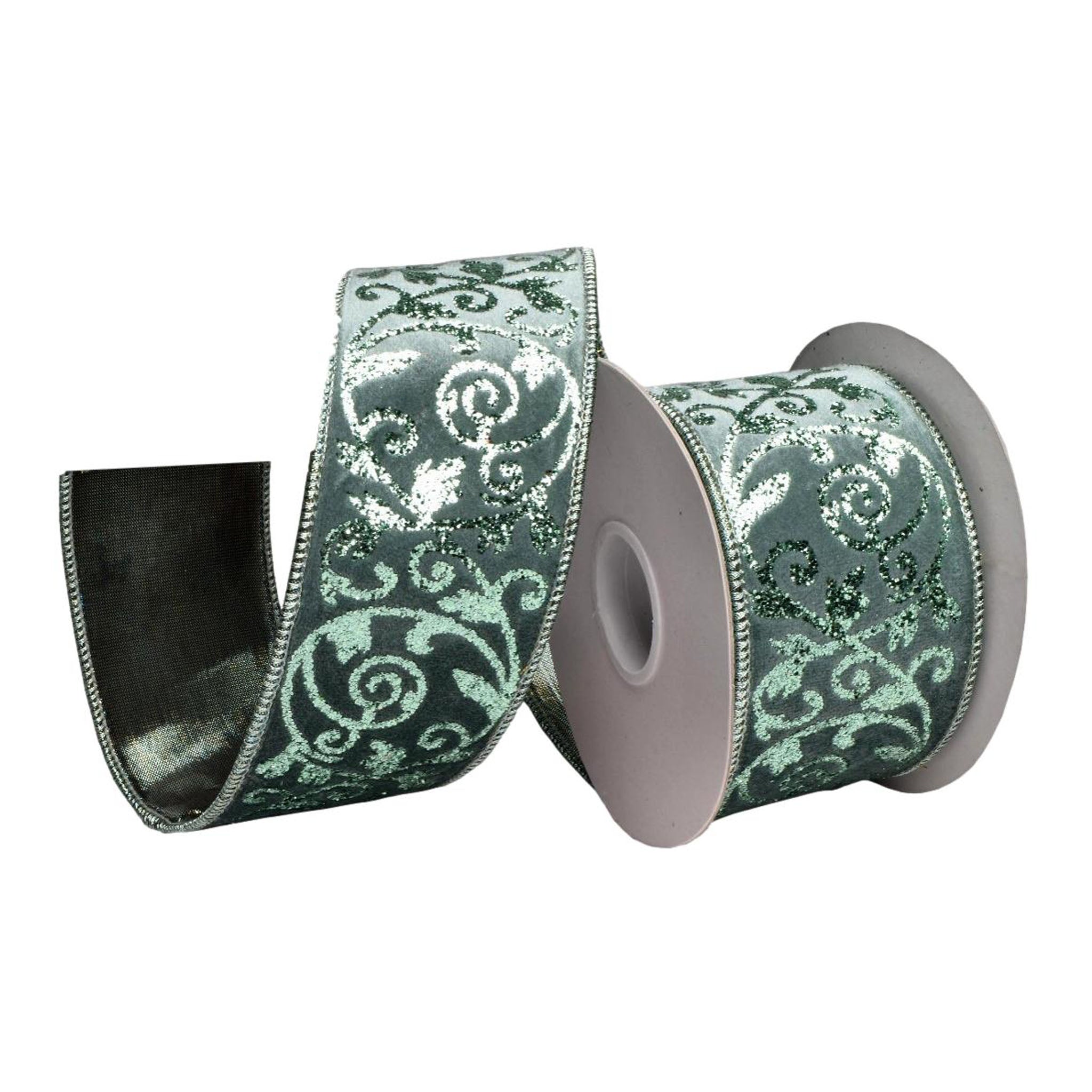 64mm Sage Paisley Glitter Ribb - Seasonal Decor