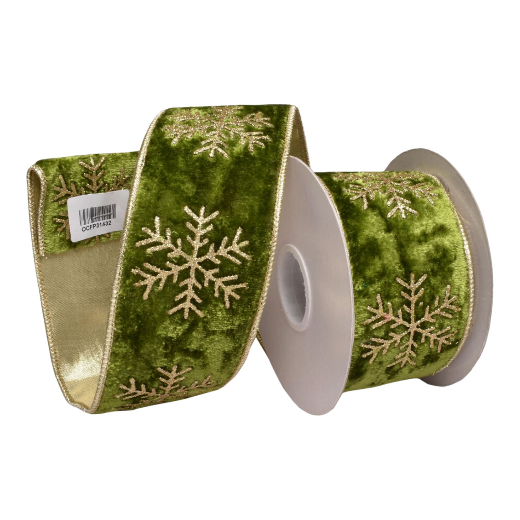 64mm Olive Green Gold S/Flake - Seasonal Decor