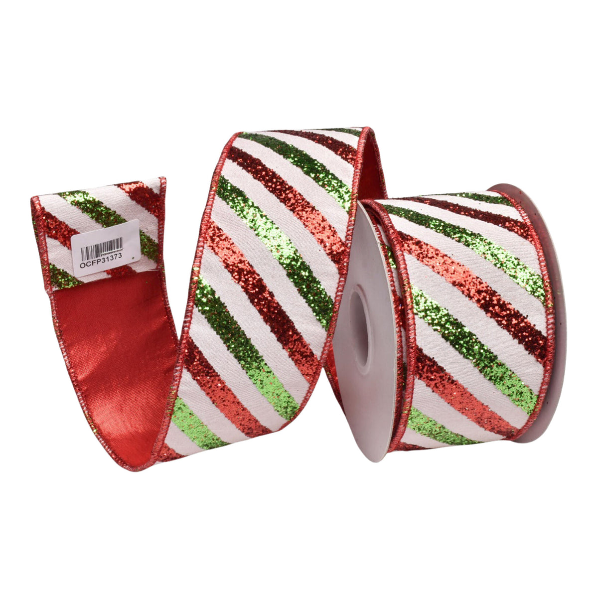 64mm Red Green White Striped - Seasonal Decor