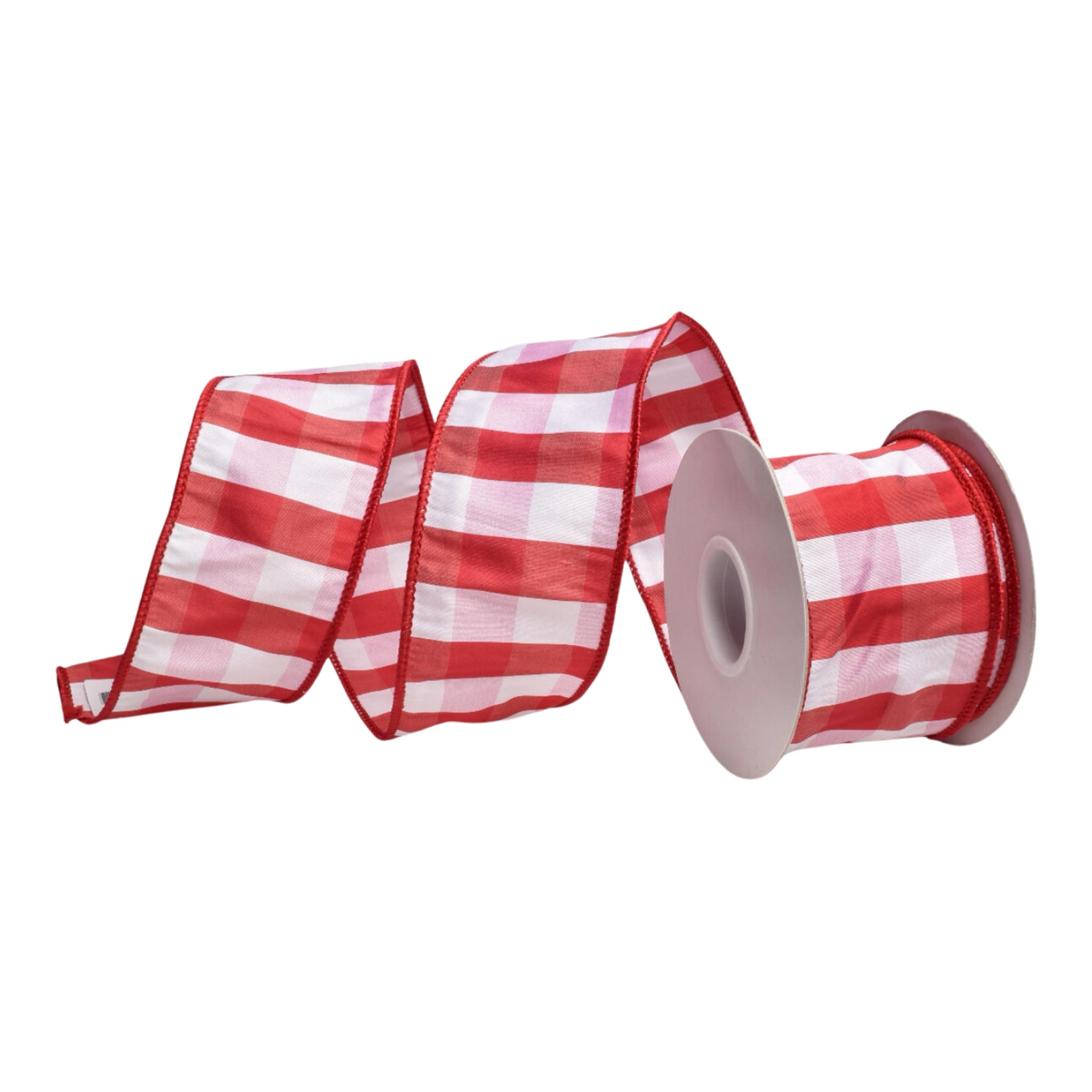 64mm Red White Cheq Ribbon - Seasonal Decor