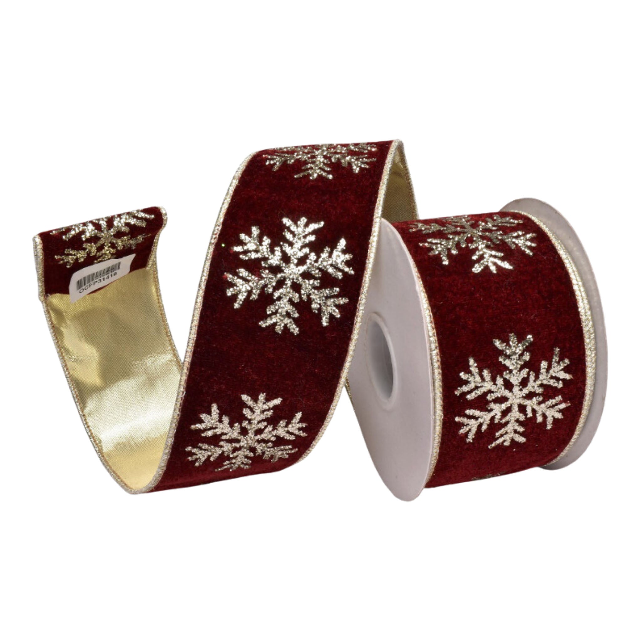 64mm Burgundy Gold Snowflake - Seasonal Decor