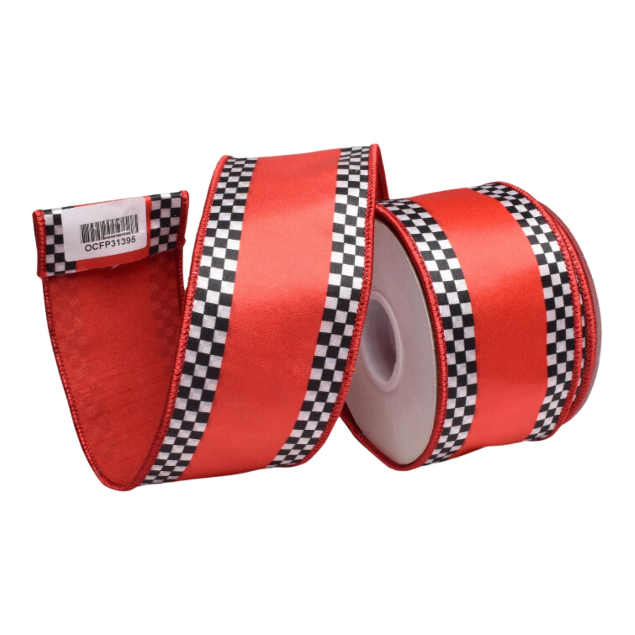 64mm Red Satin Black White Hem - Seasonal Decor