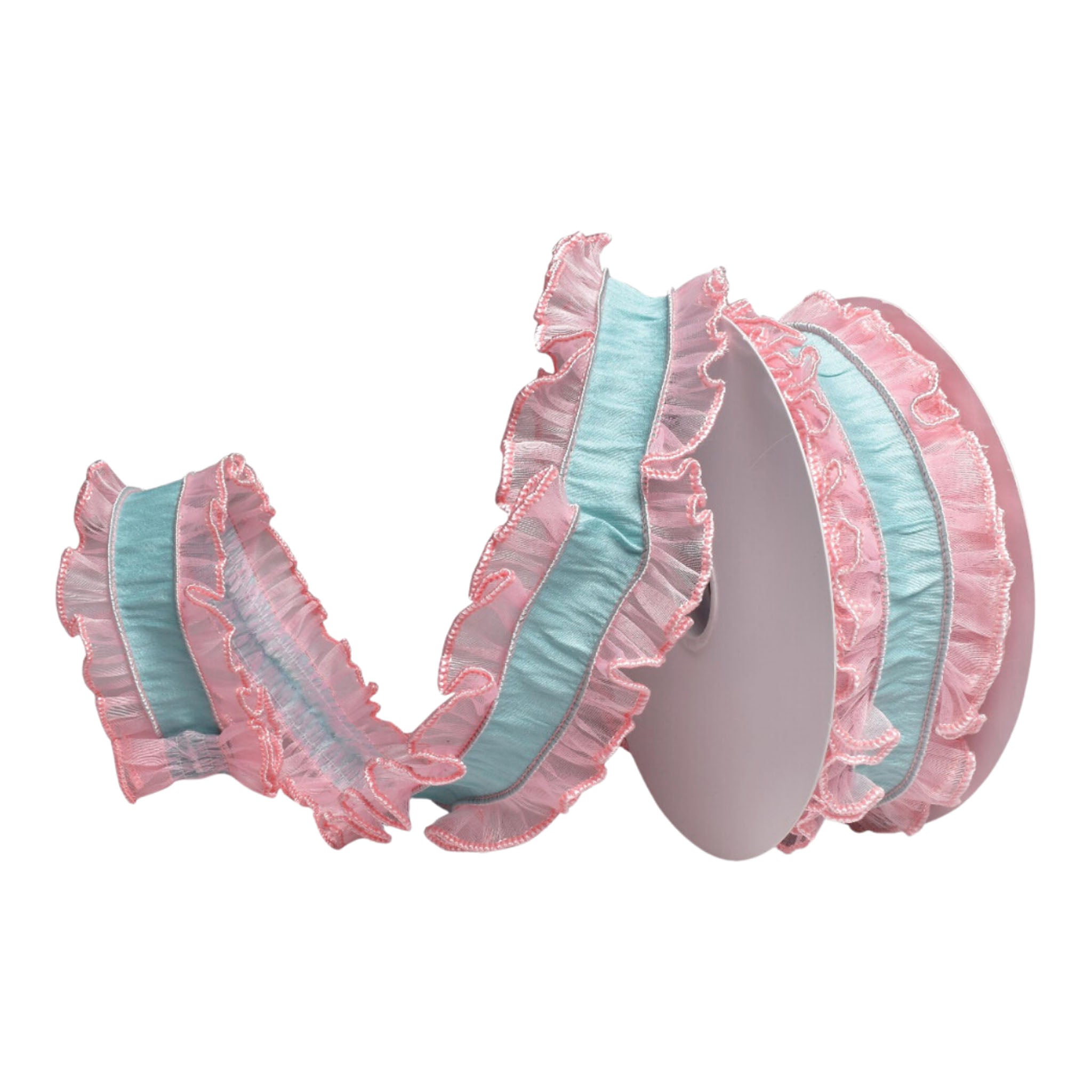 64mm Mint With Pink Ruffle Ribbon - Seasonal Decor