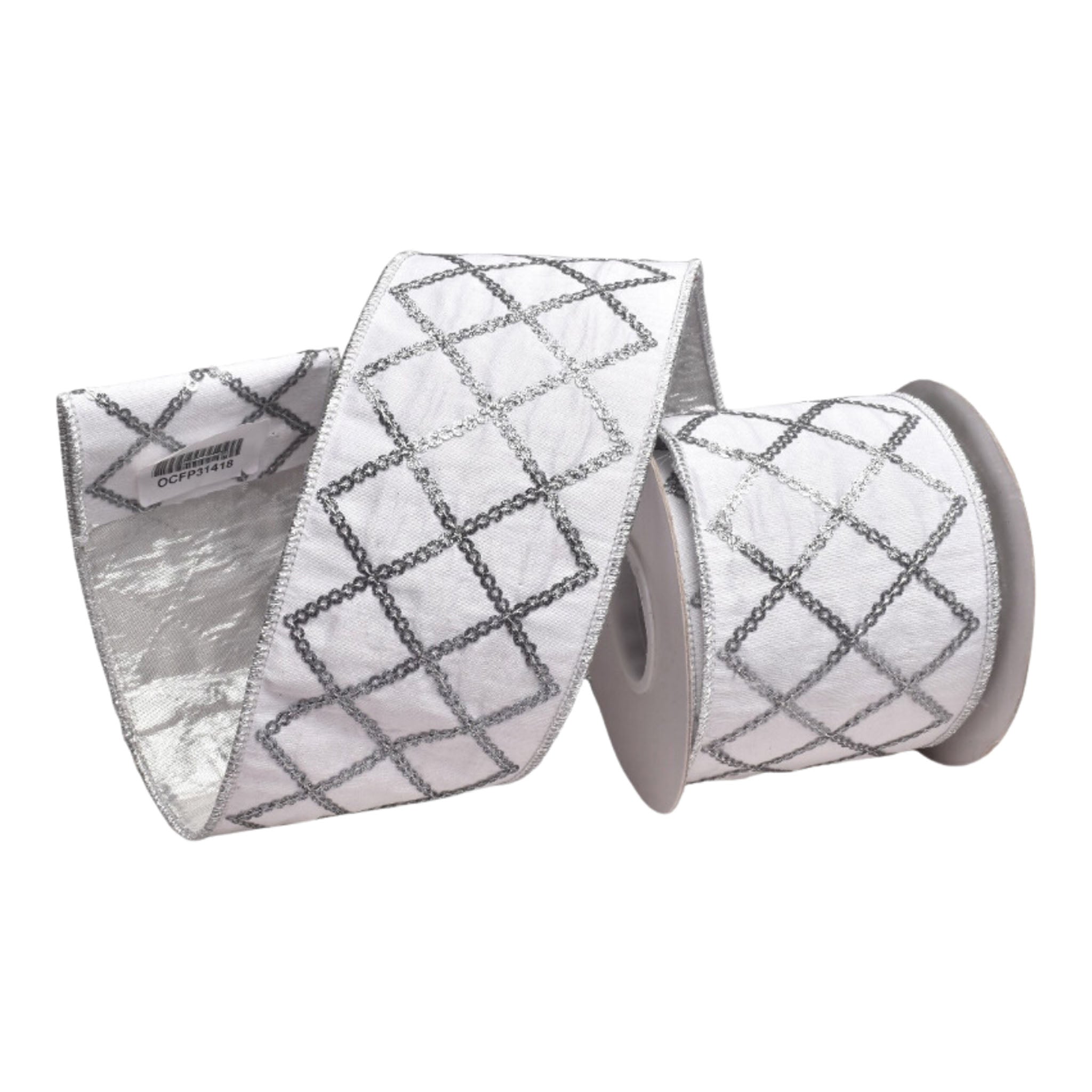 5Yd 64mm White Harlequin Stripe - Seasonal Decor