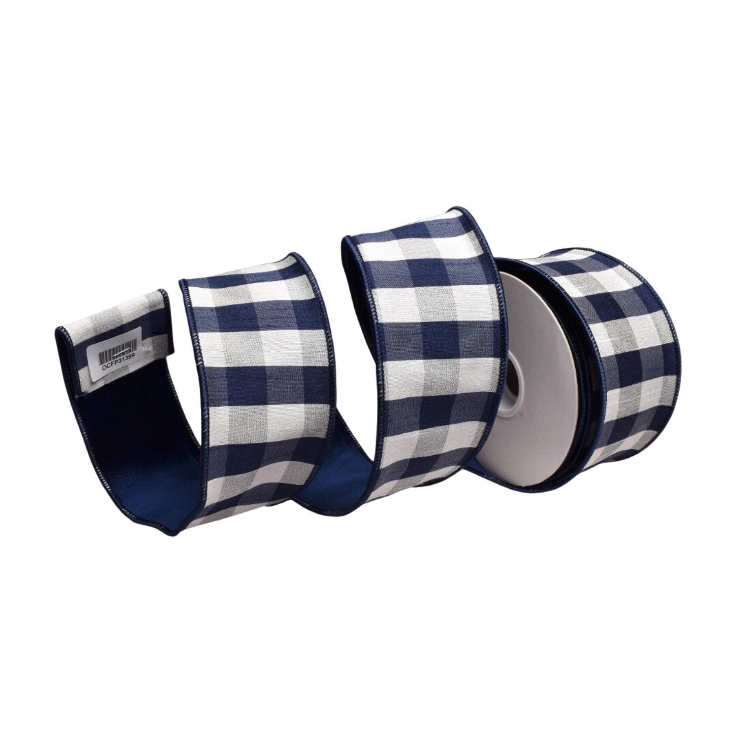 64mm Navy White Cheq Ribbon - Seasonal Decor