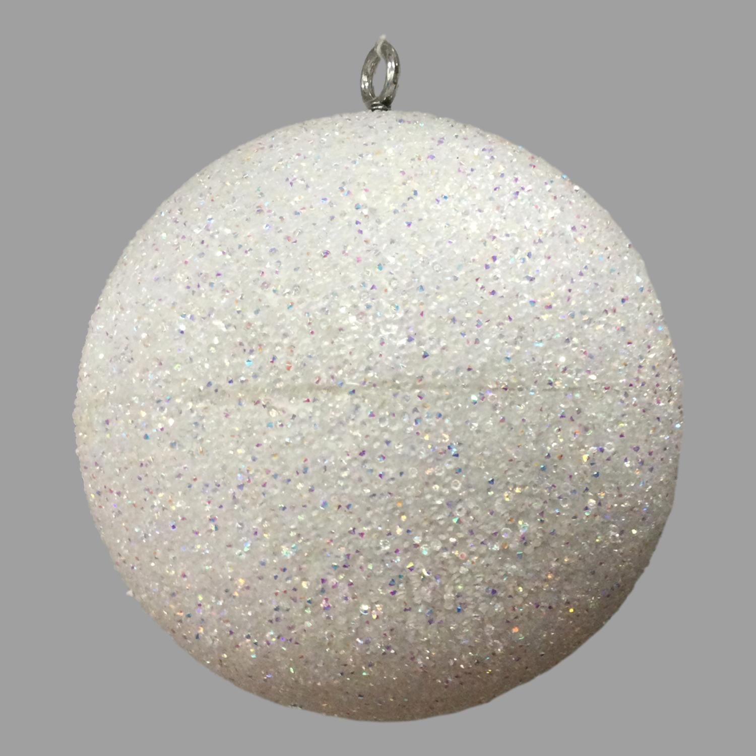 20cm White Glitter Ball Hanging - Seasonal Decor