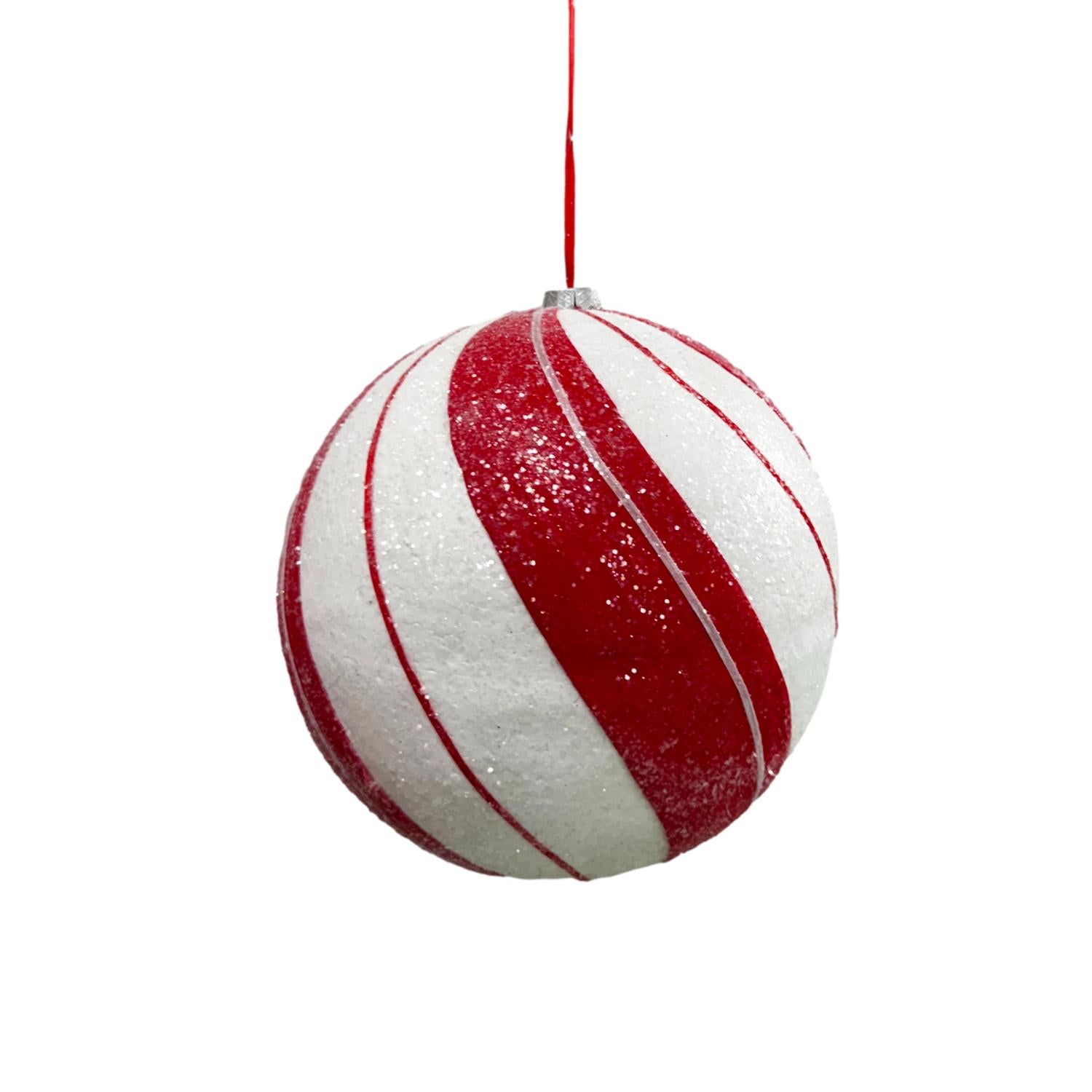 24cm Peppermint Swirl Ball Hanging - Seasonal Decor