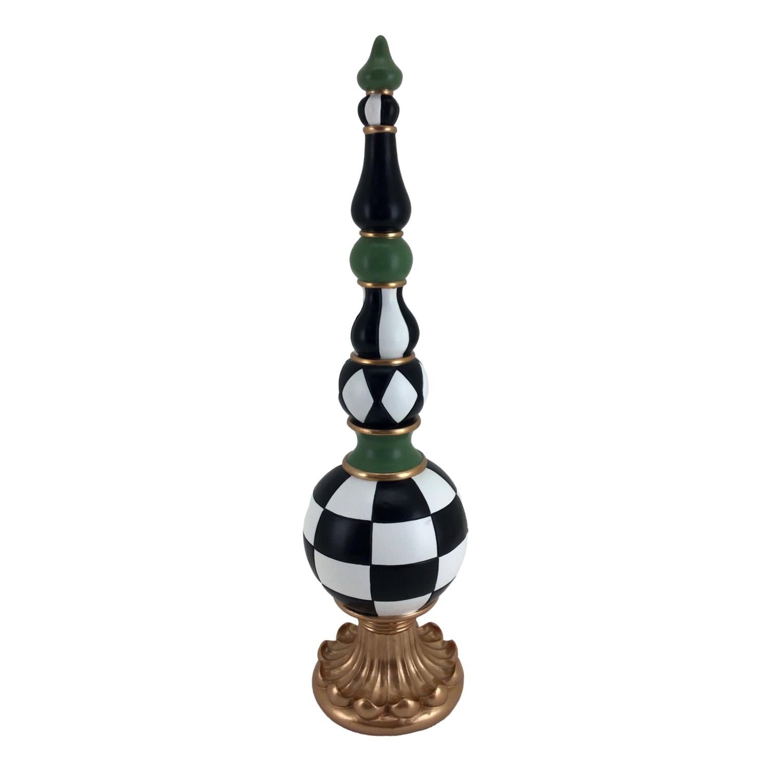 46cm Finial Green Black White - Seasonal Decor