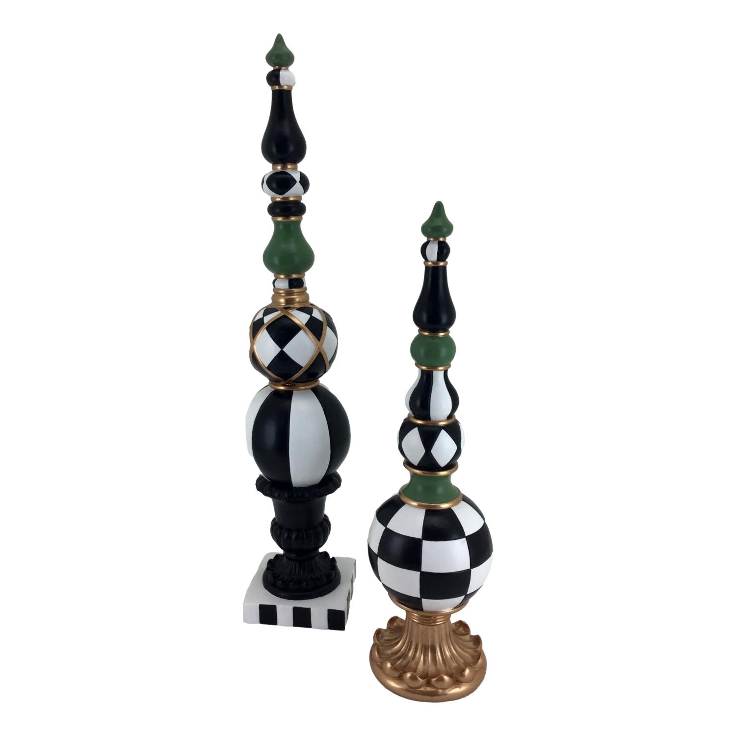 46cm Finial Green Black White - Seasonal Decor