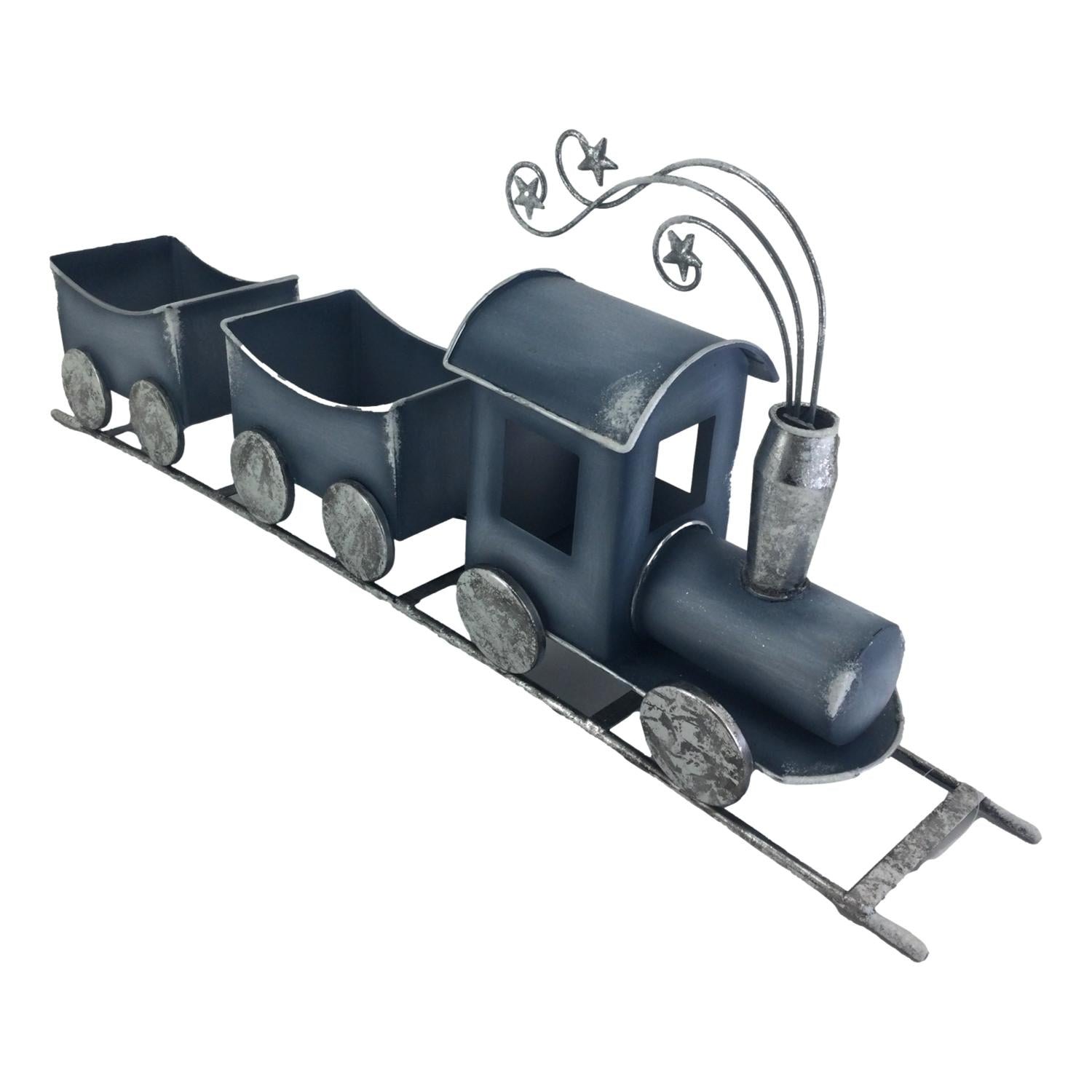 Blue Metal Christmas Train - Seasonal Decor