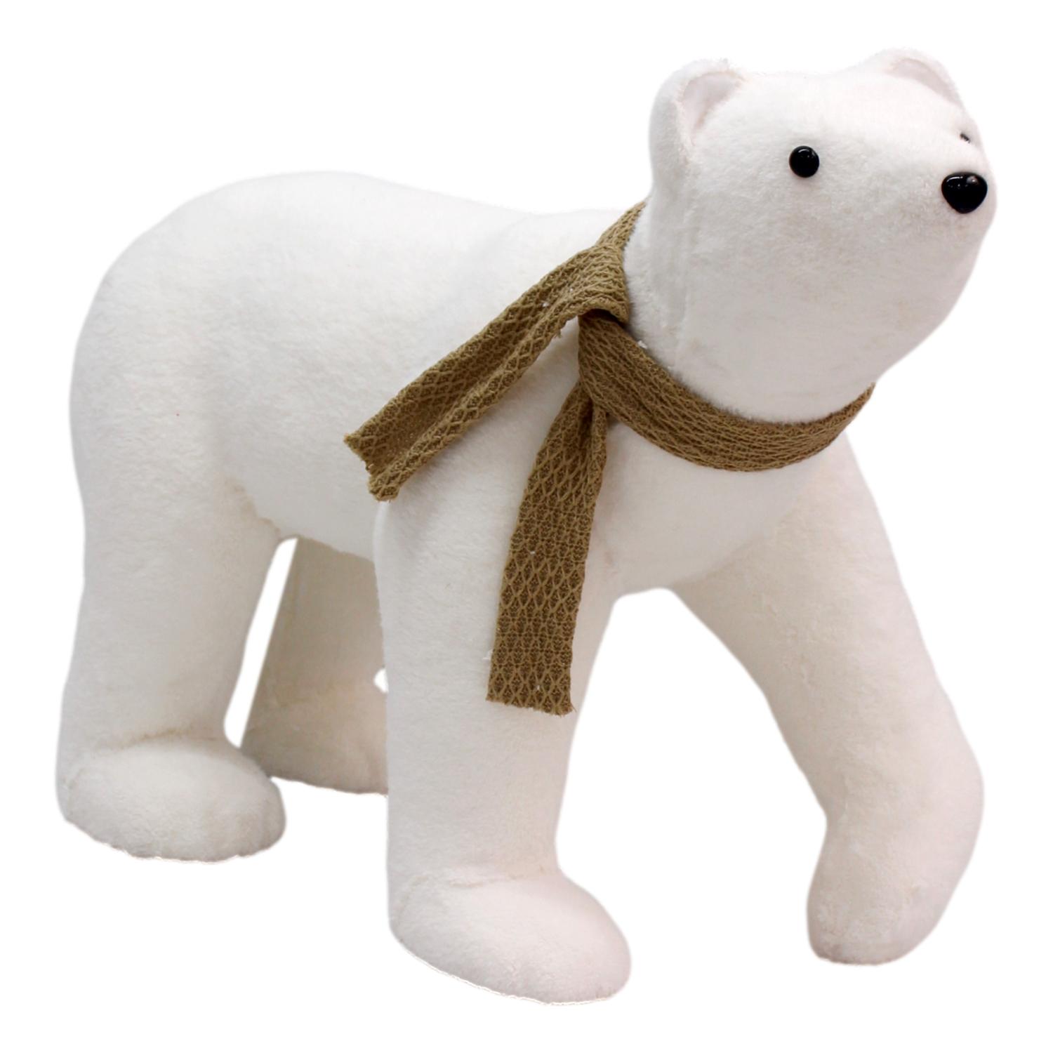 53cm White Walking Bear Gold Scarf - Seasonal Decor