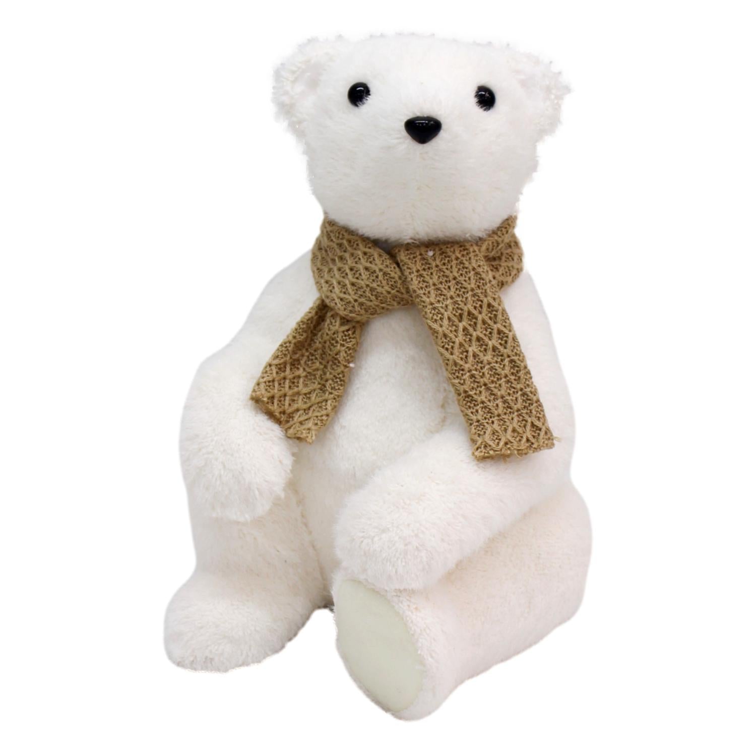 22cm White Sitting Bear Gold Scarf - Seasonal Decor