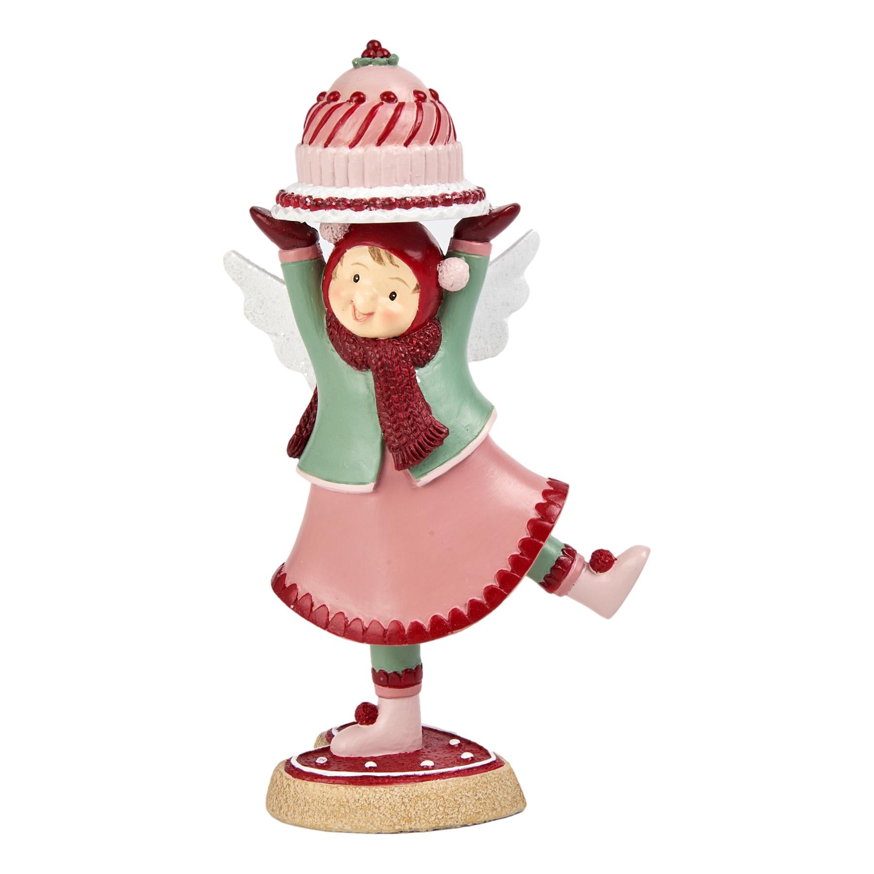 Pink Dancing Angel Holding Cake - Seasonal Decor