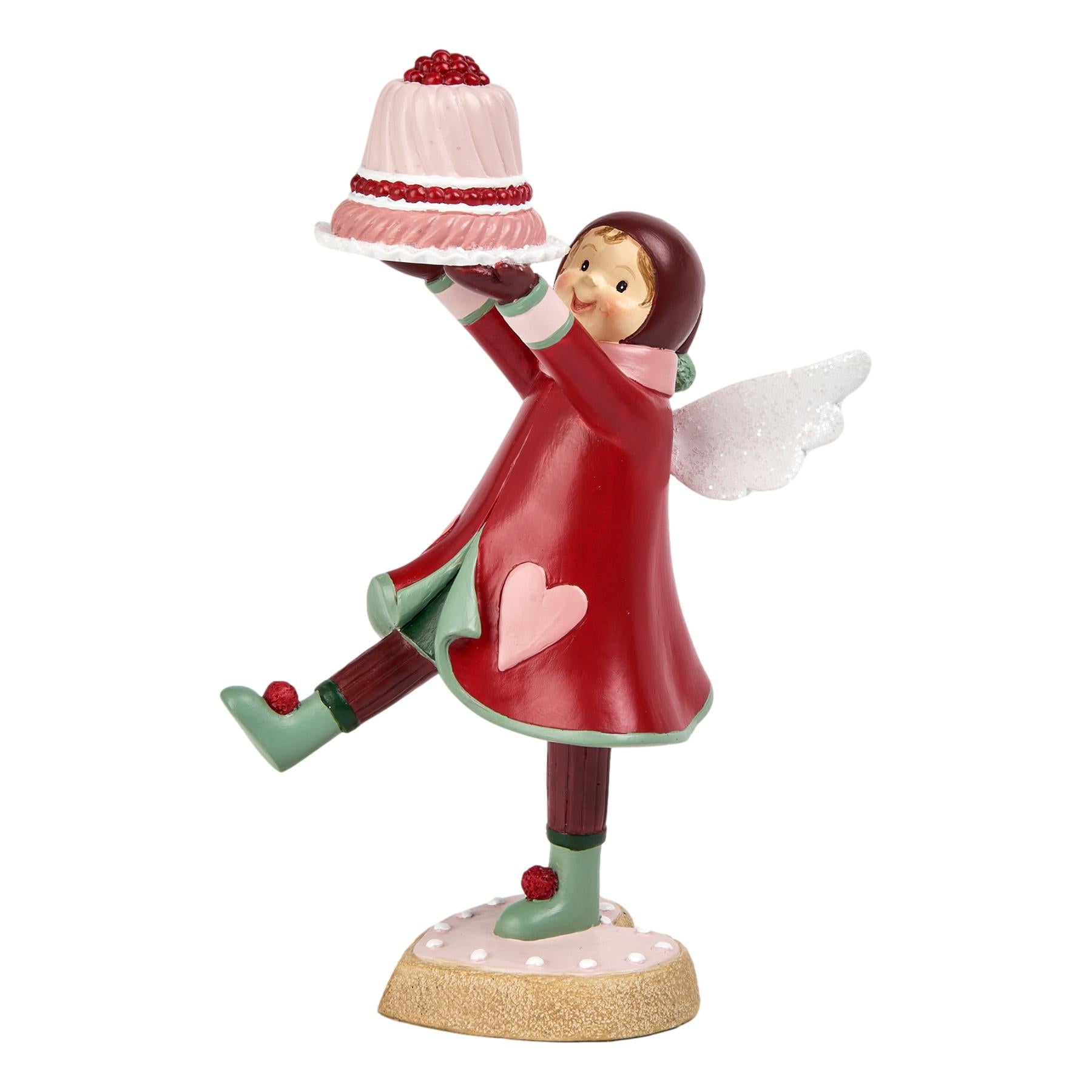 Red Angel Holding Cake - Seasonal Decor