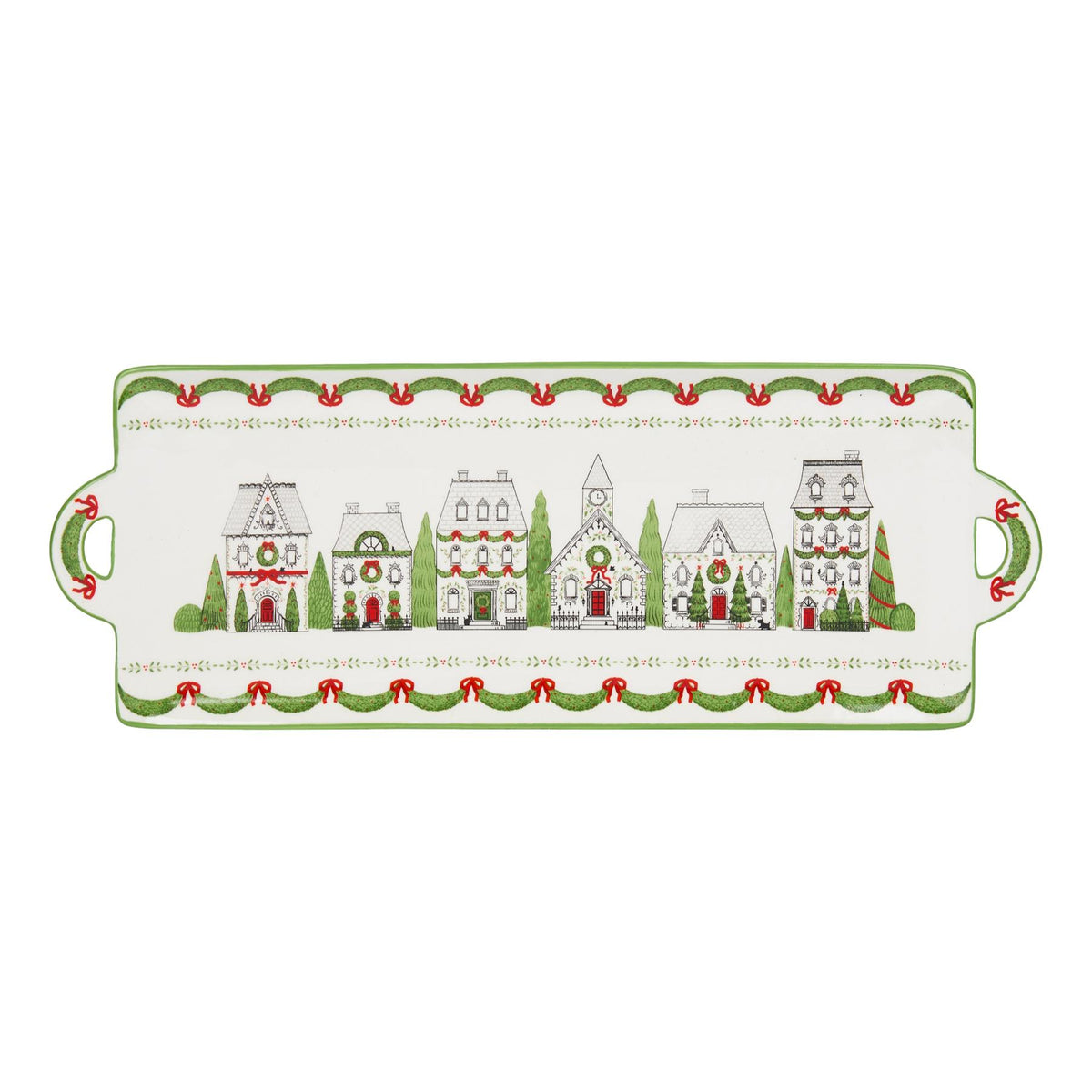 34cm White Xmas House Tray Rect