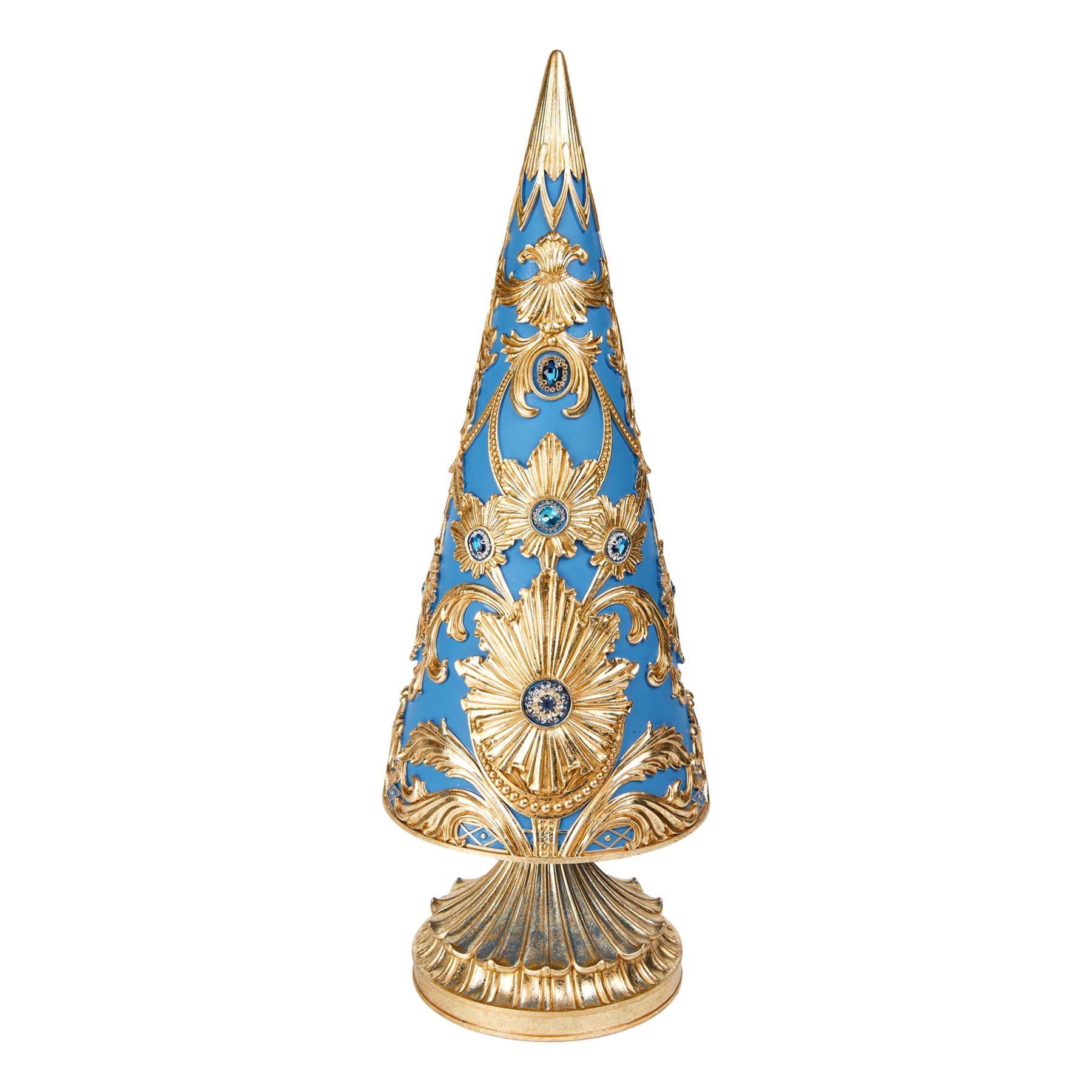 French Blue Damask Christmas Tree - Seasonal Decor
