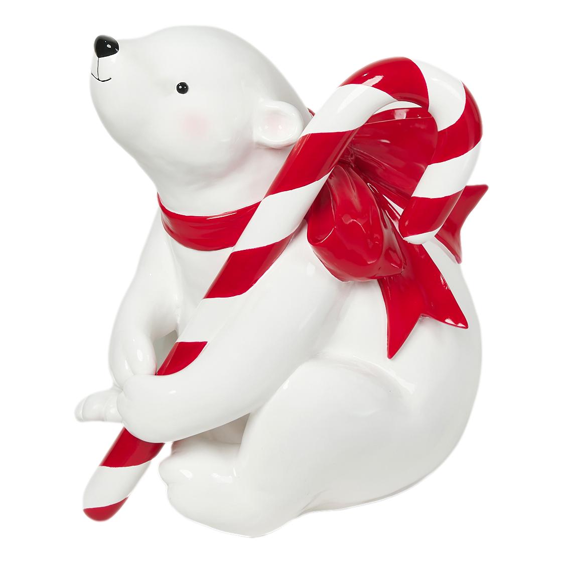 Polar Bear Candy Cane Sitting - Seasonal Decor