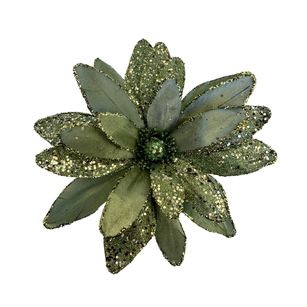 Sage Glitter Poinsettia - Seasonal Decor