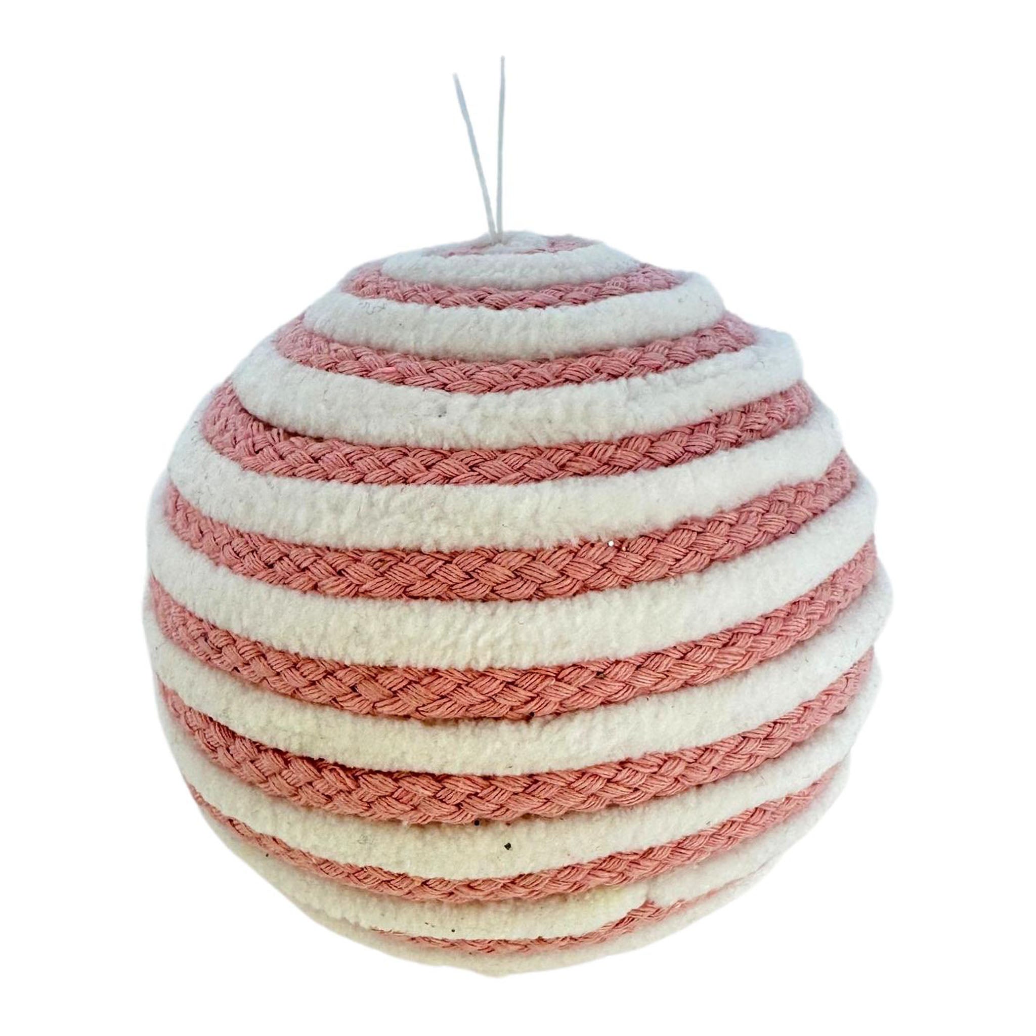 Pink White Fabric Ball Hangin - Seasonal Decor