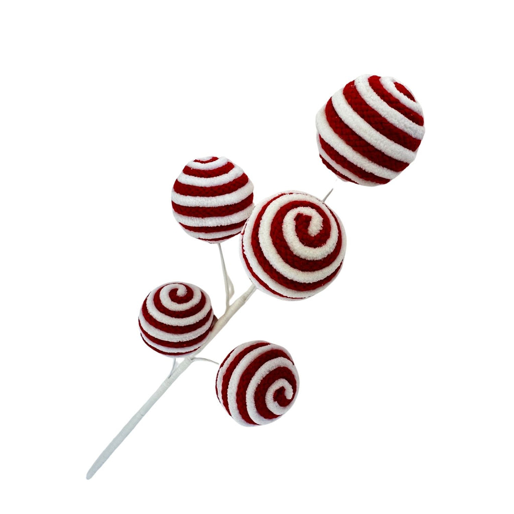 Red White Fabric Ball Spray - Seasonal Decor