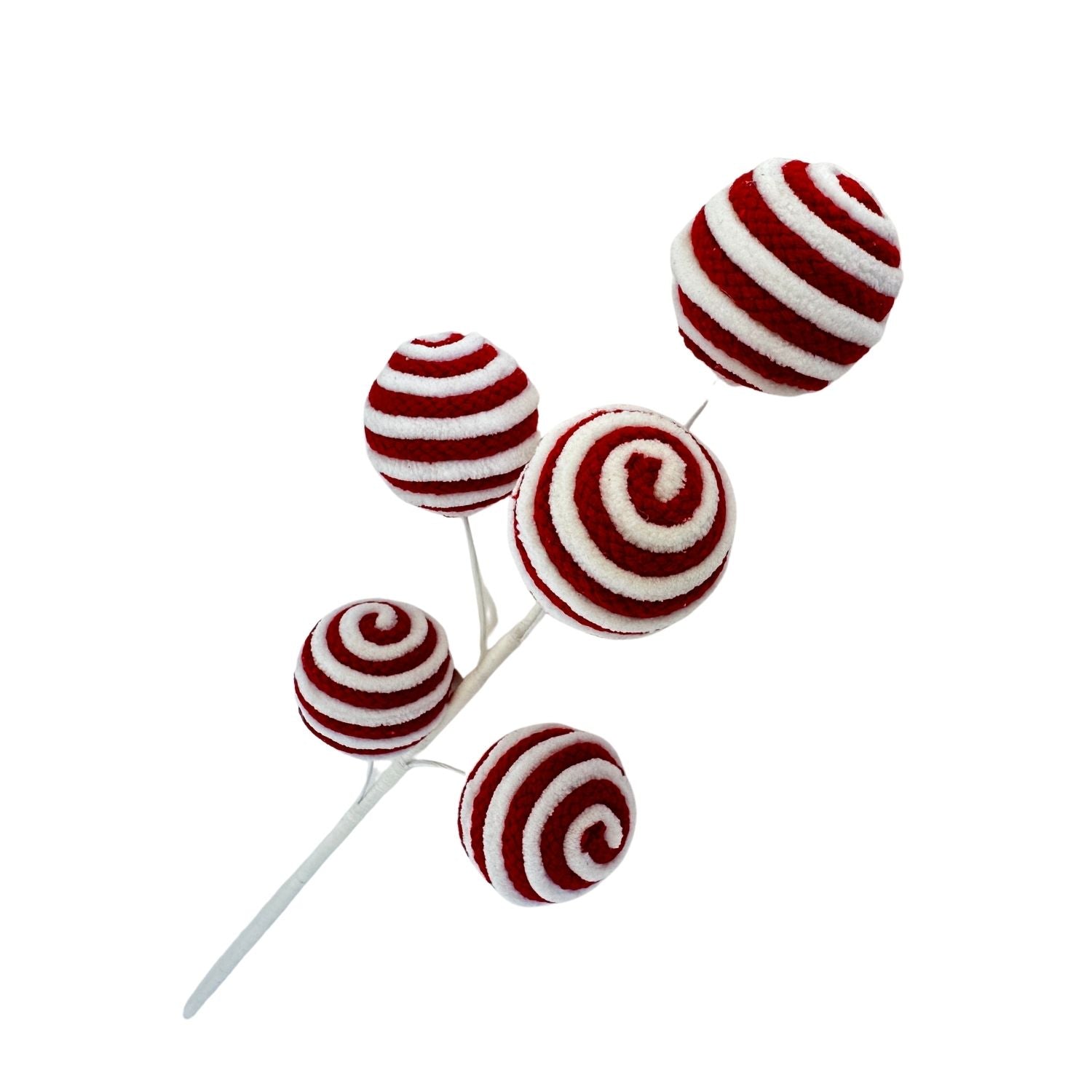 Red White Fabric Ball Spray - Seasonal Decor