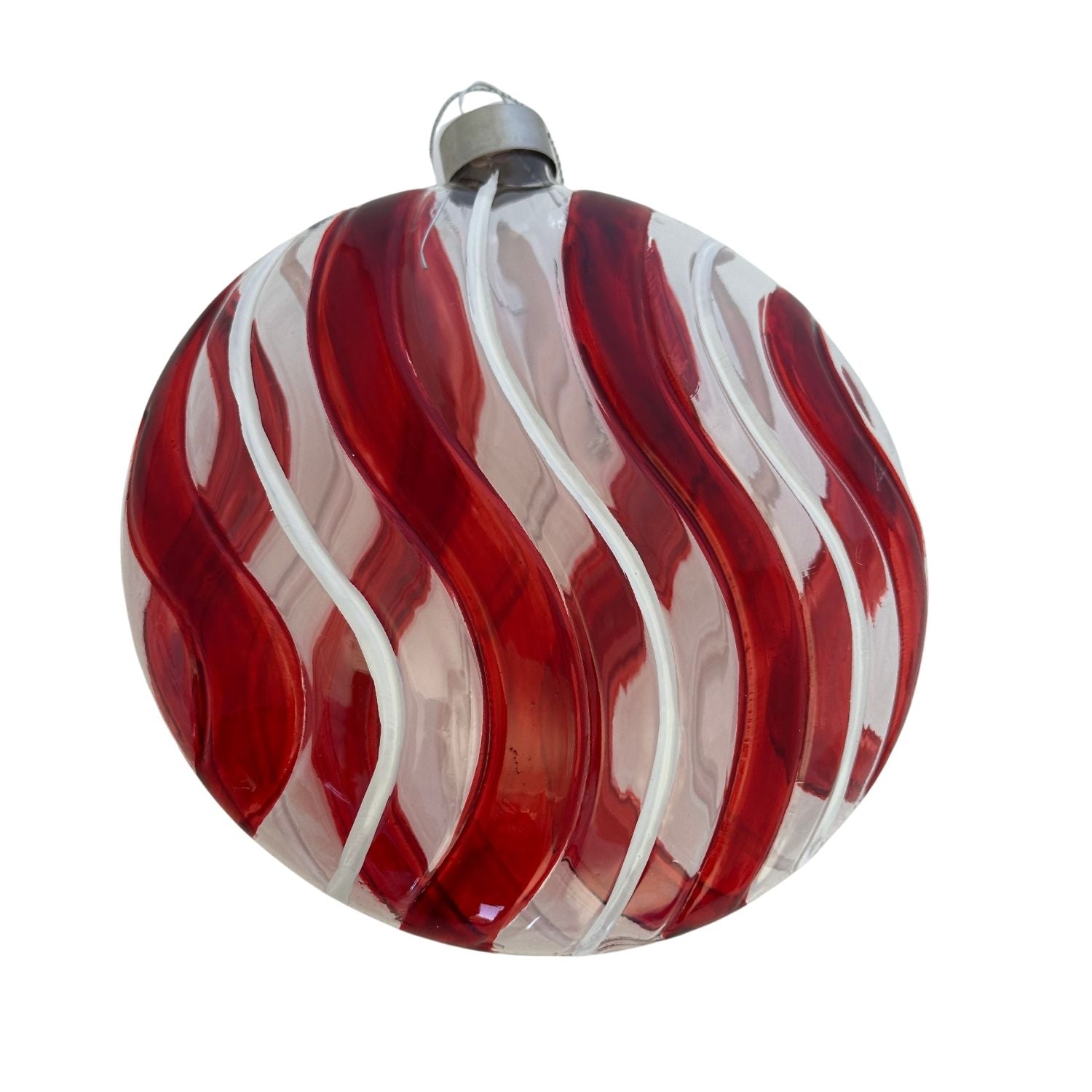 15cm Clear Red Swirl Ball Hanging - Seasonal Decor