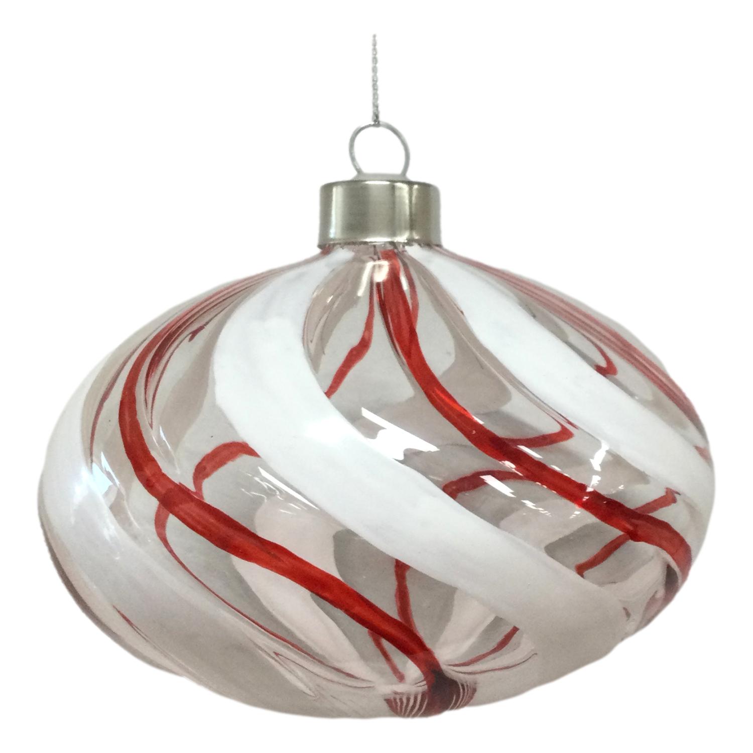 9cm Clear Oval Red Swirl Hanging - Seasonal Decor