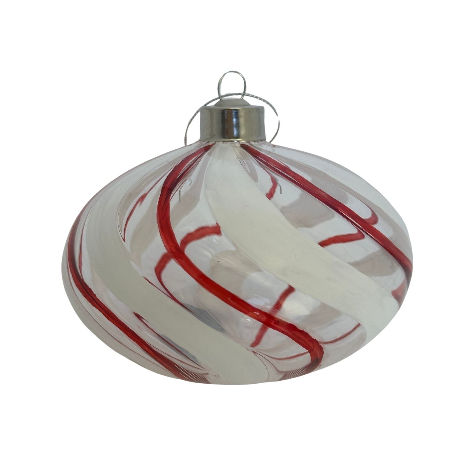 9cm Clear Oval Red Swirl Hanging - Seasonal Decor