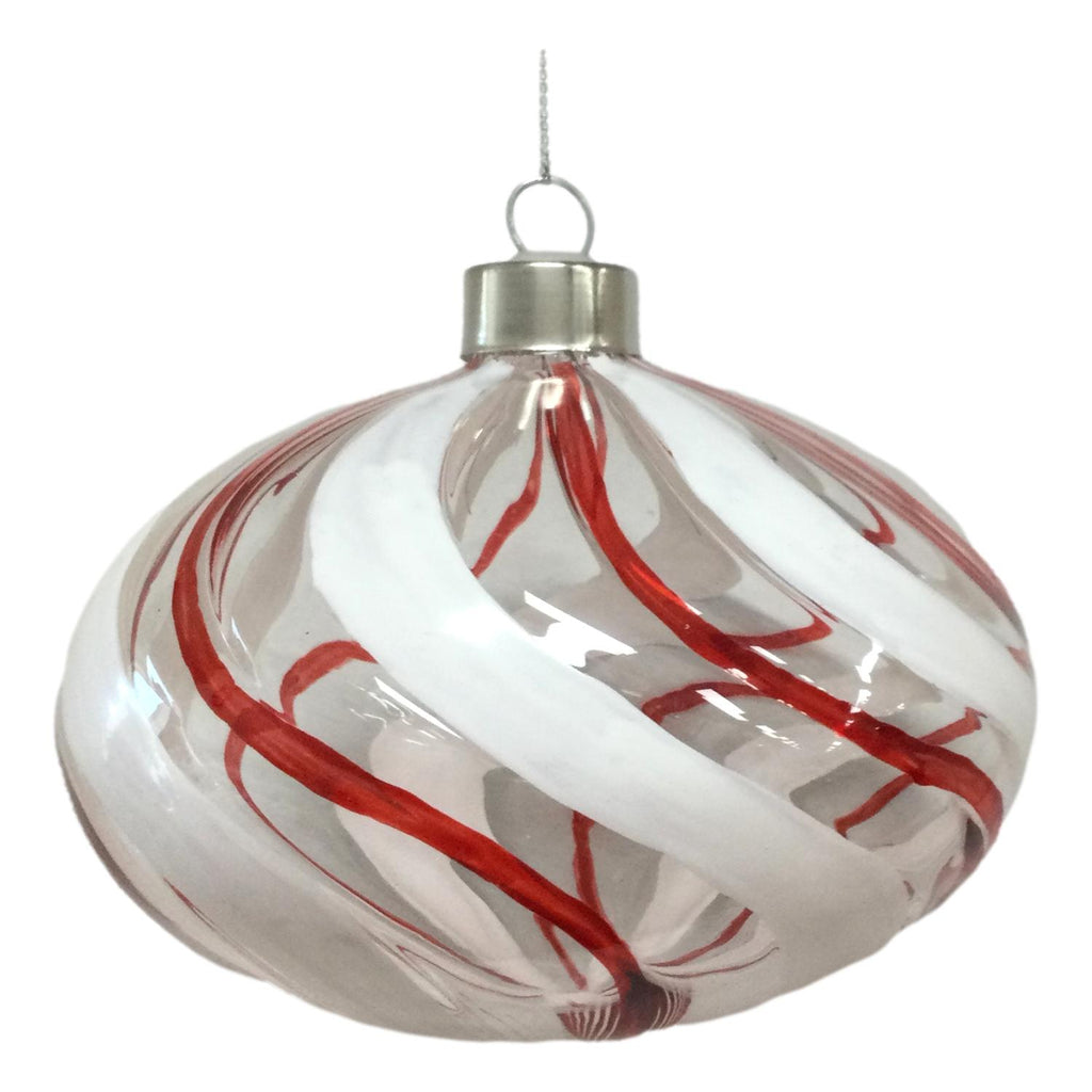 9cm Clear Oval Red Swirl Hanging - Seasonal Decor